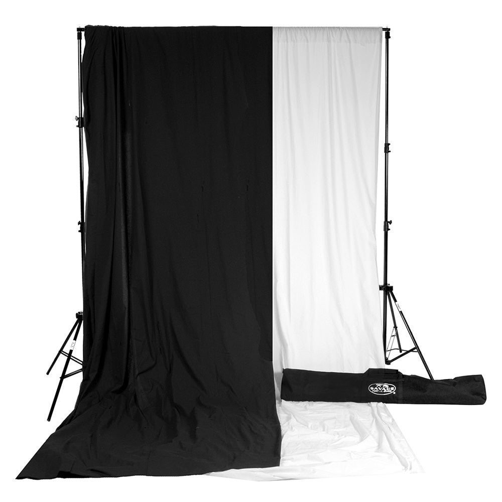 Kit Savage Port-A-Stand avec fond en mousseline blanc/noir uni
