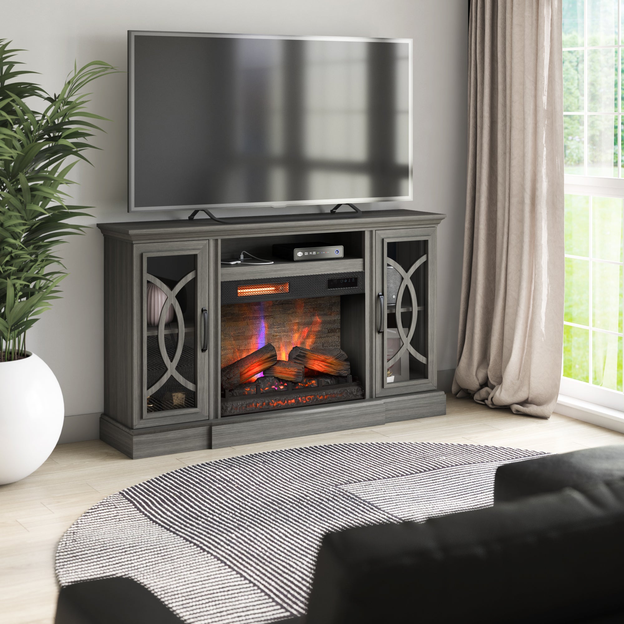 Bell'O Brooke Media Stand with Electric Fireplace Insert Included