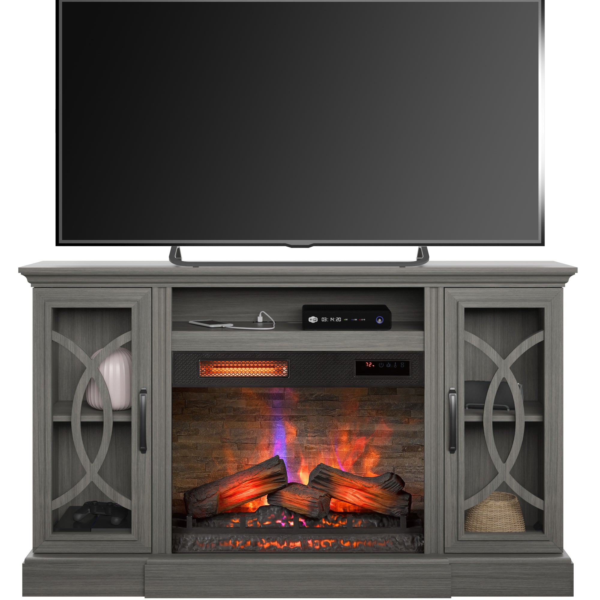 Bell'O Brooke Media Stand with Electric Fireplace Insert Included