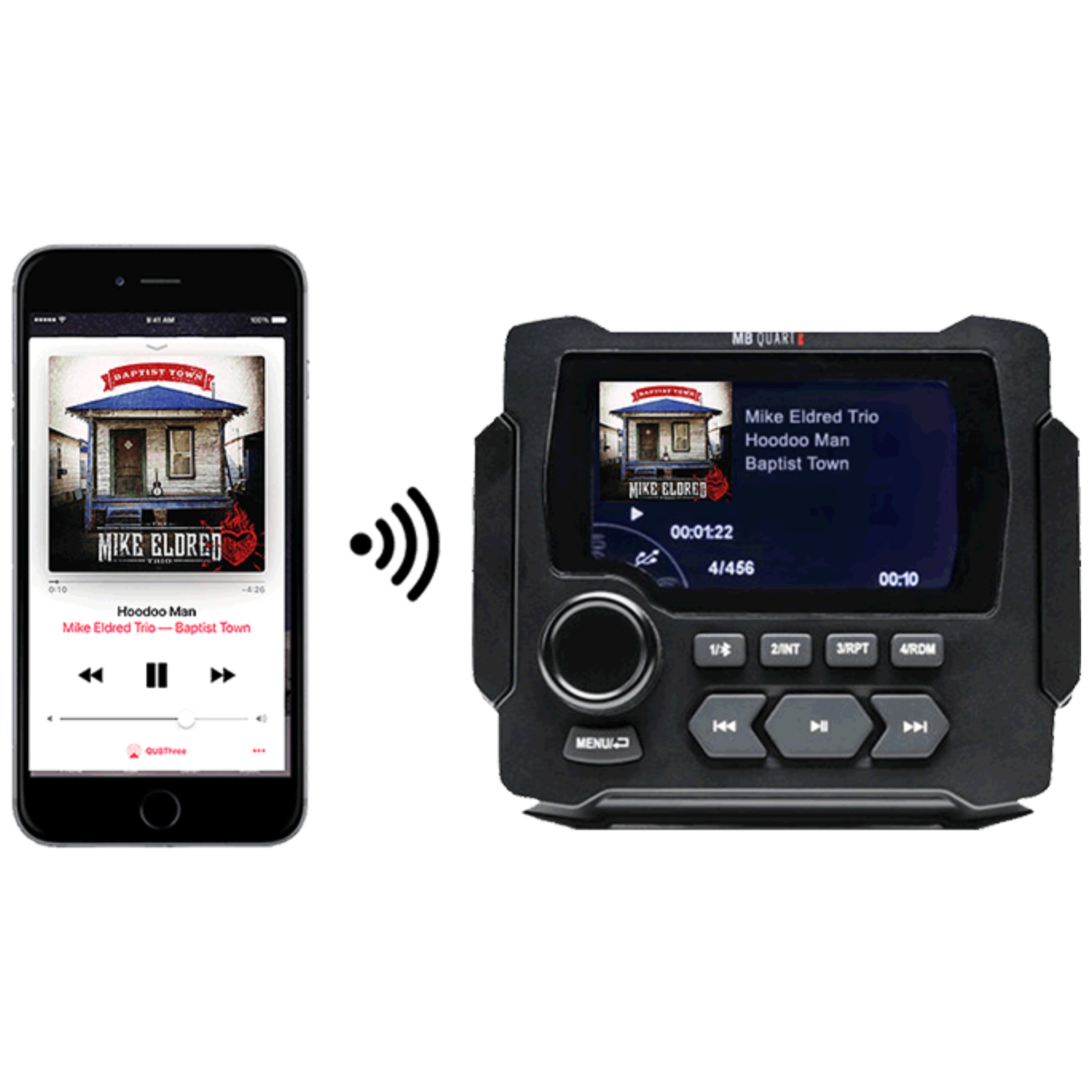 MB Quart GMR-LED 3.5" IP67 Source unit features AM/FM/Weather band, Bluetooth, USB input, and a 160W internal amp