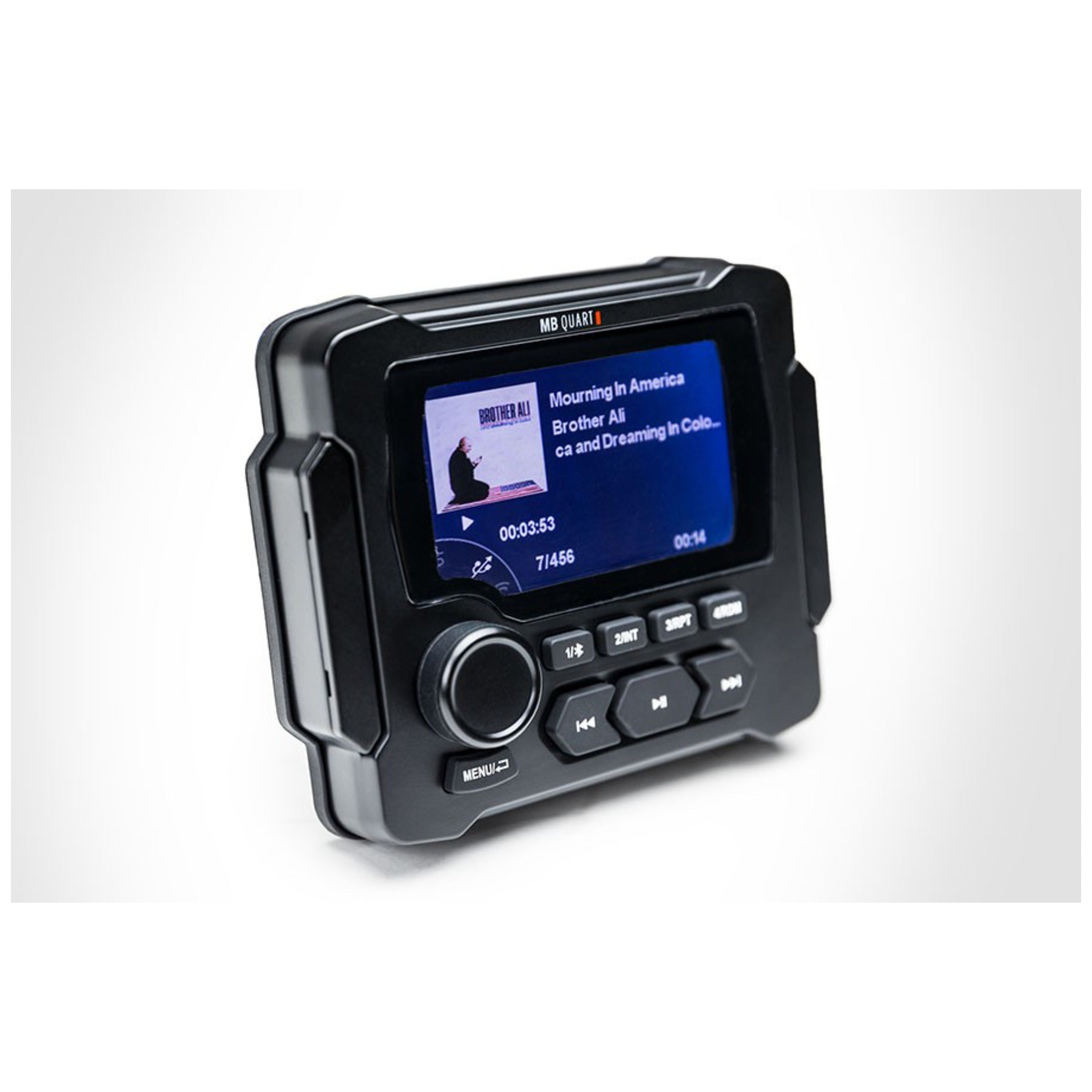 MB Quart GMR-LED 3.5" IP67 Source unit features AM/FM/Weather band, Bluetooth, USB input, and a 160W internal amp