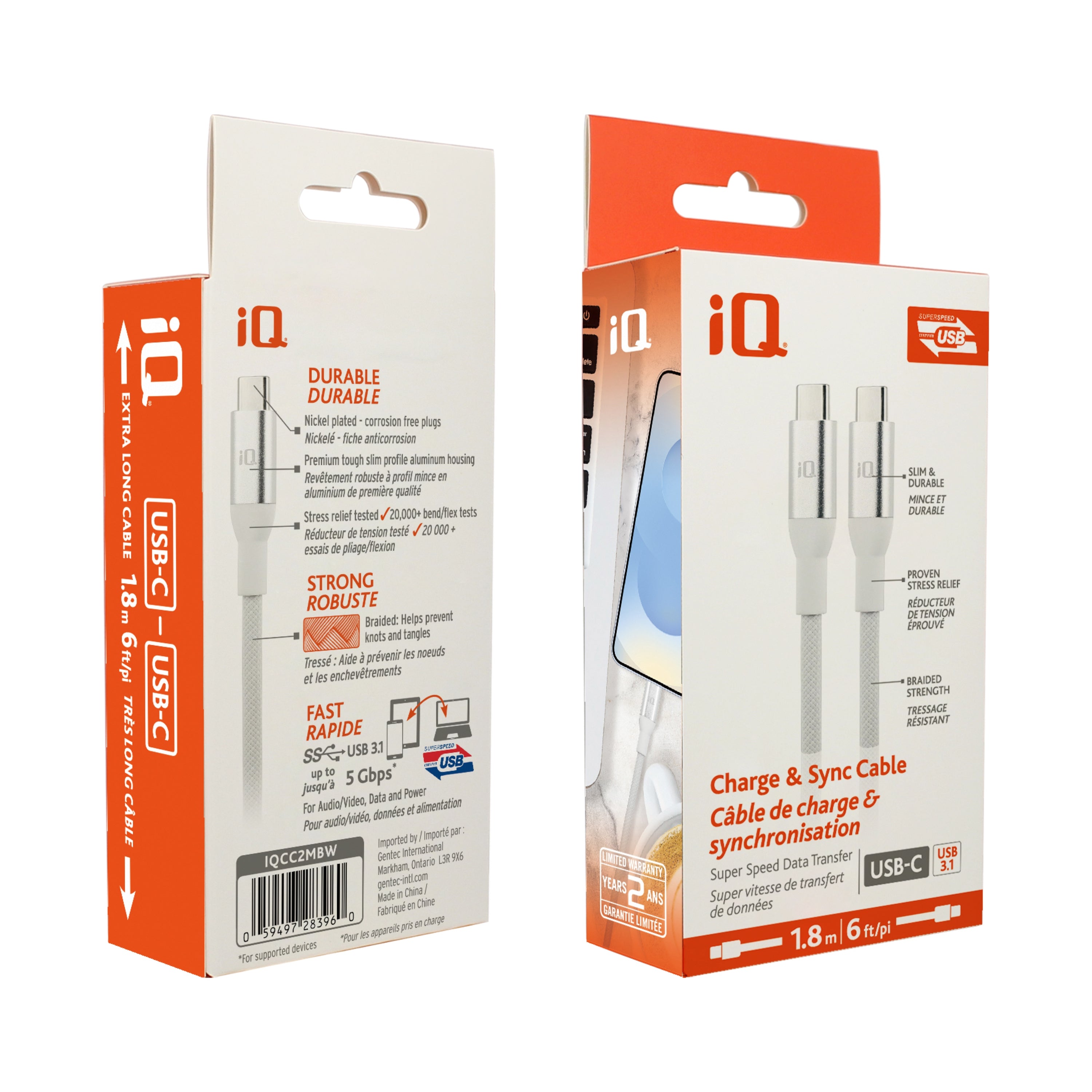 iQ USB Type-C to Type-C Cable - Braided - 1.8m/6ft