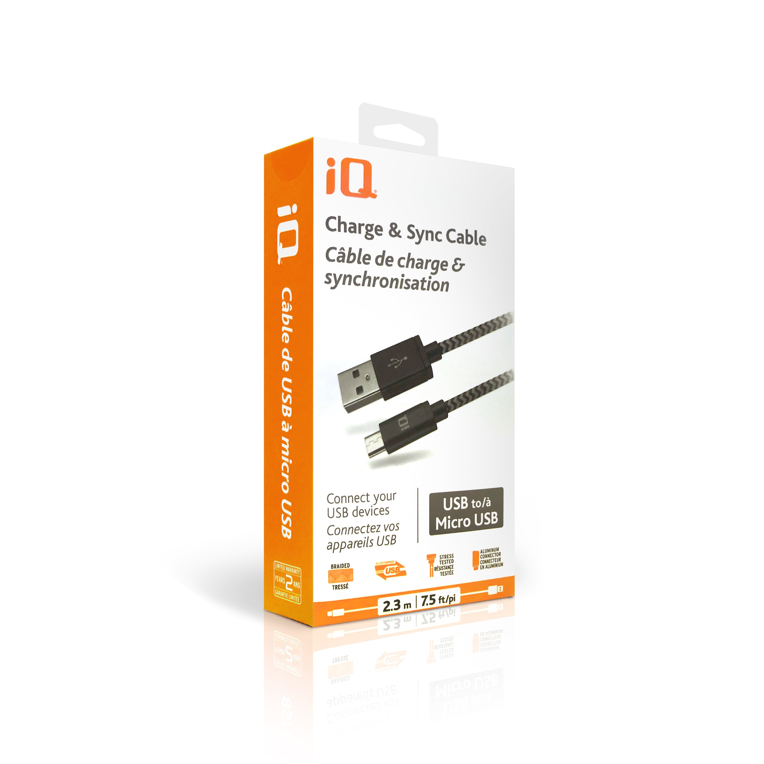 Câble Micro USB de charge et de synchronisation iQ - 2,3 m/7,5 pi