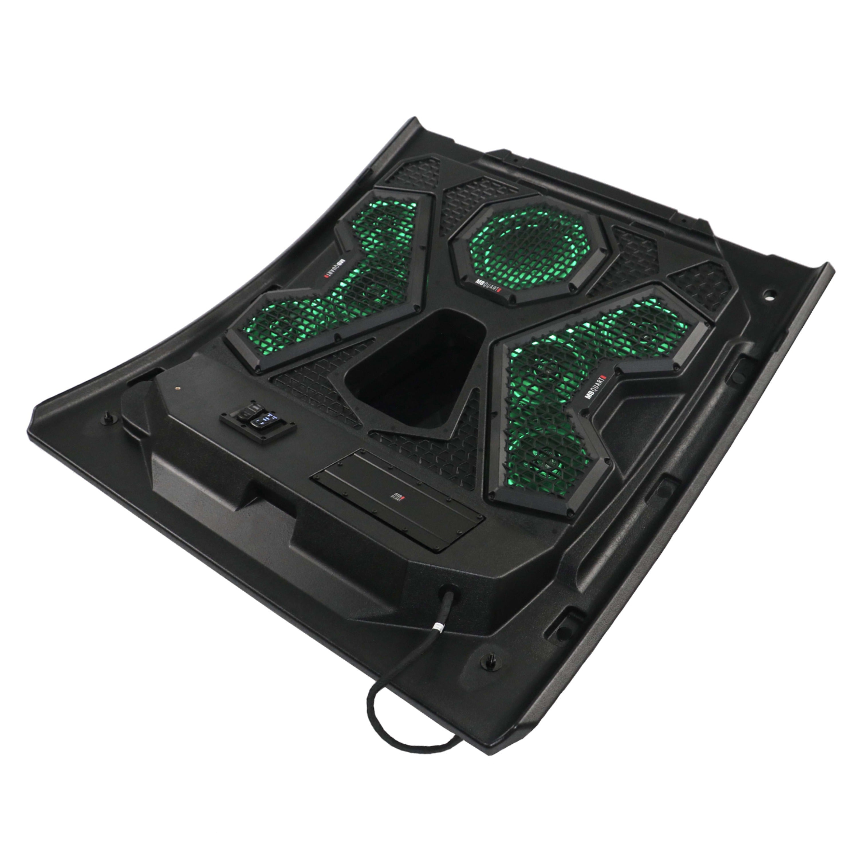 MB Quart MBQRT2-S7RRC 500-watt, RZR Trail audio roof designed to work with Polaris Ride Command (not included).