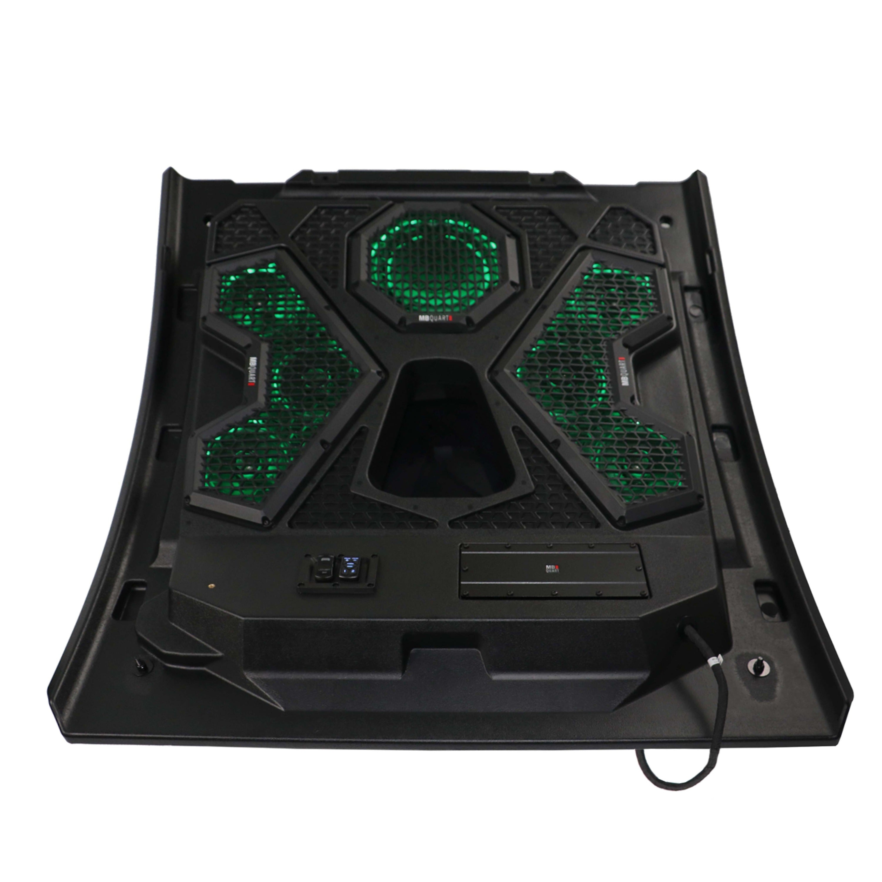 MB Quart MBQRT2-S7RRC 500-watt, RZR Trail audio roof designed to work with Polaris Ride Command (not included).