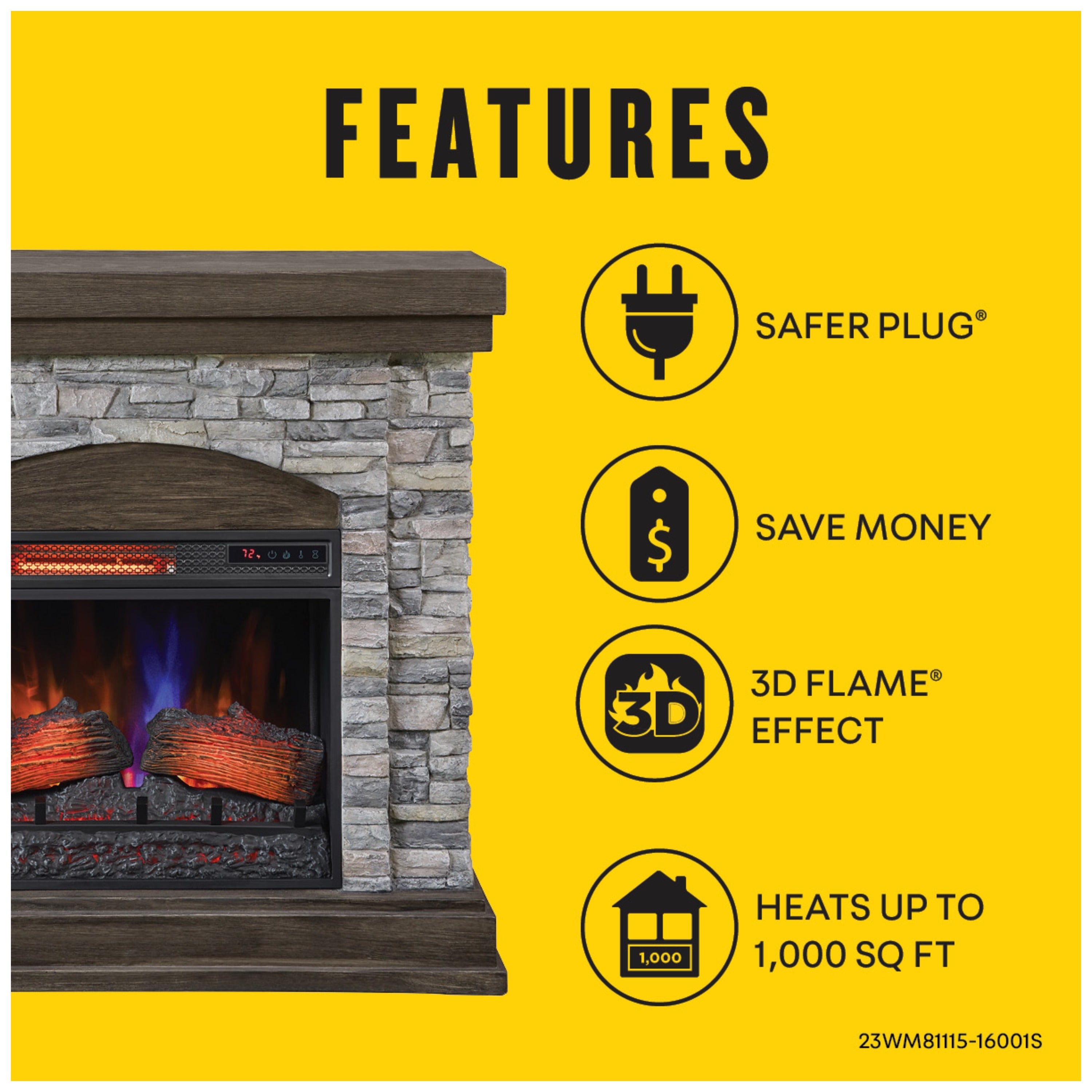 Cheminée murale électrique Bell'O Montana avec insert de cheminée inclus