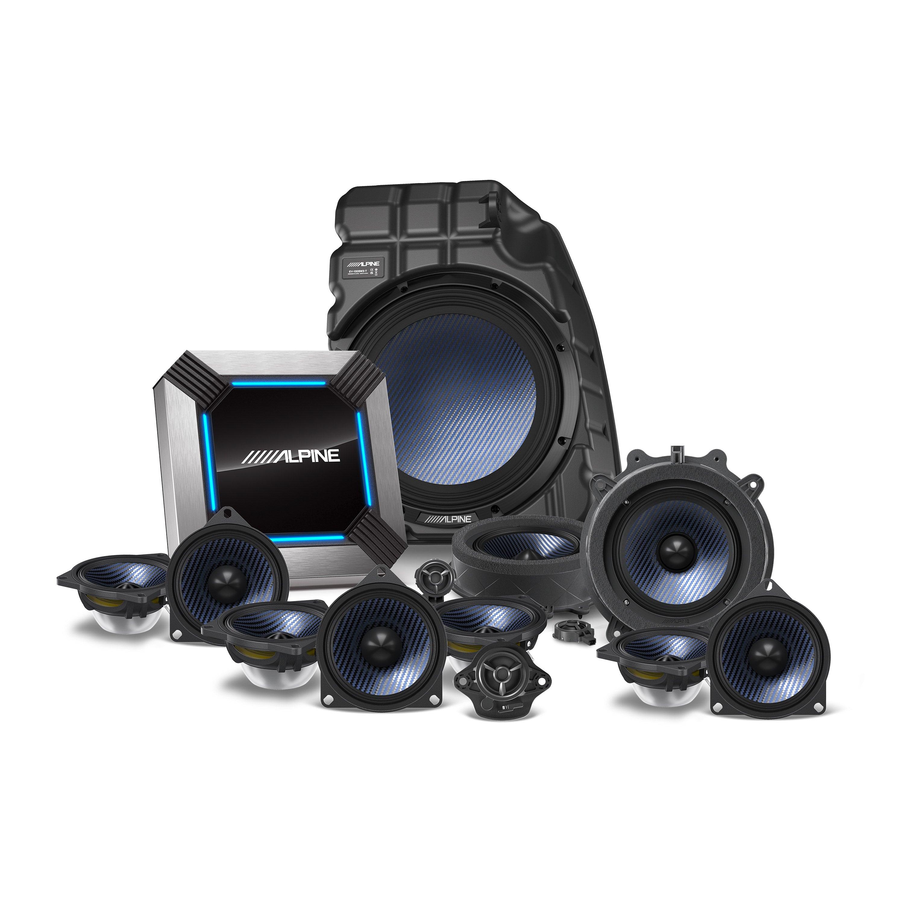 Kit 4 Haut-parleurs Alpine SXE-13CS - 2 Voies, 13cm, 35W RMS, Bleu, Suspension Caoutchouc, Neuf