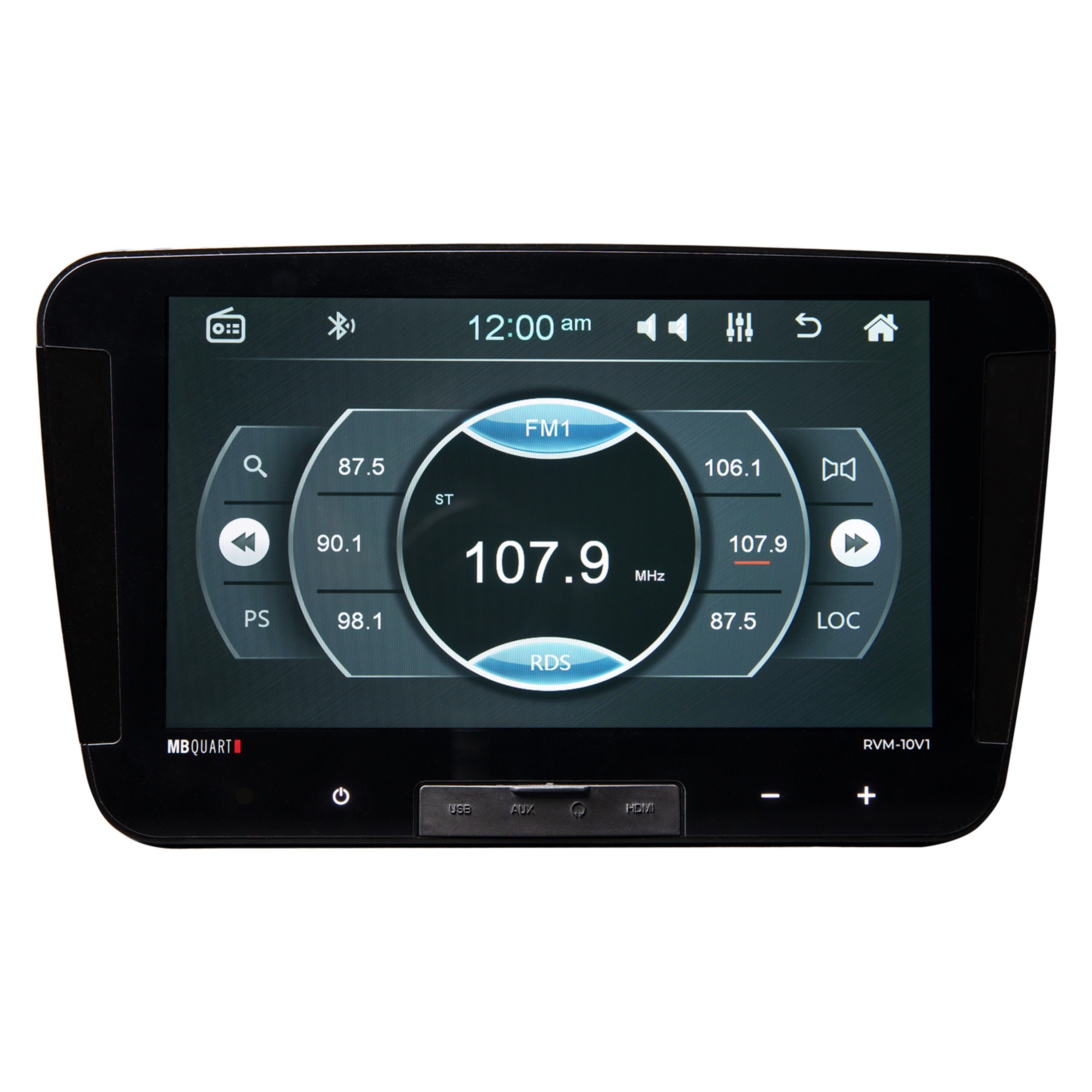 MB Quart RVM-10V1 10" Touchscreen RV Source Unit with AM/FM, Bluetooth, and Multi-Zone Audio Control.