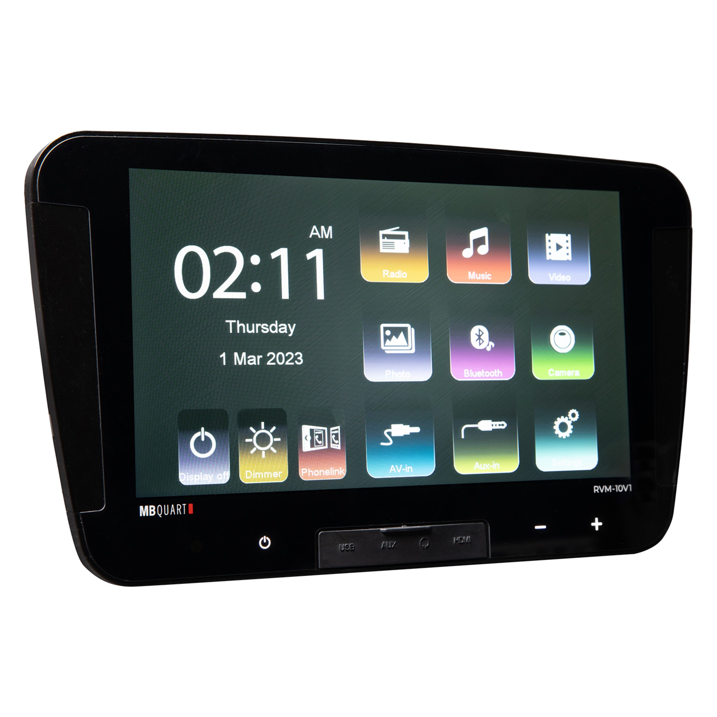 MB Quart RVM-10V1 10" Touchscreen RV Source Unit with AM/FM, Bluetooth, and Multi-Zone Audio Control.