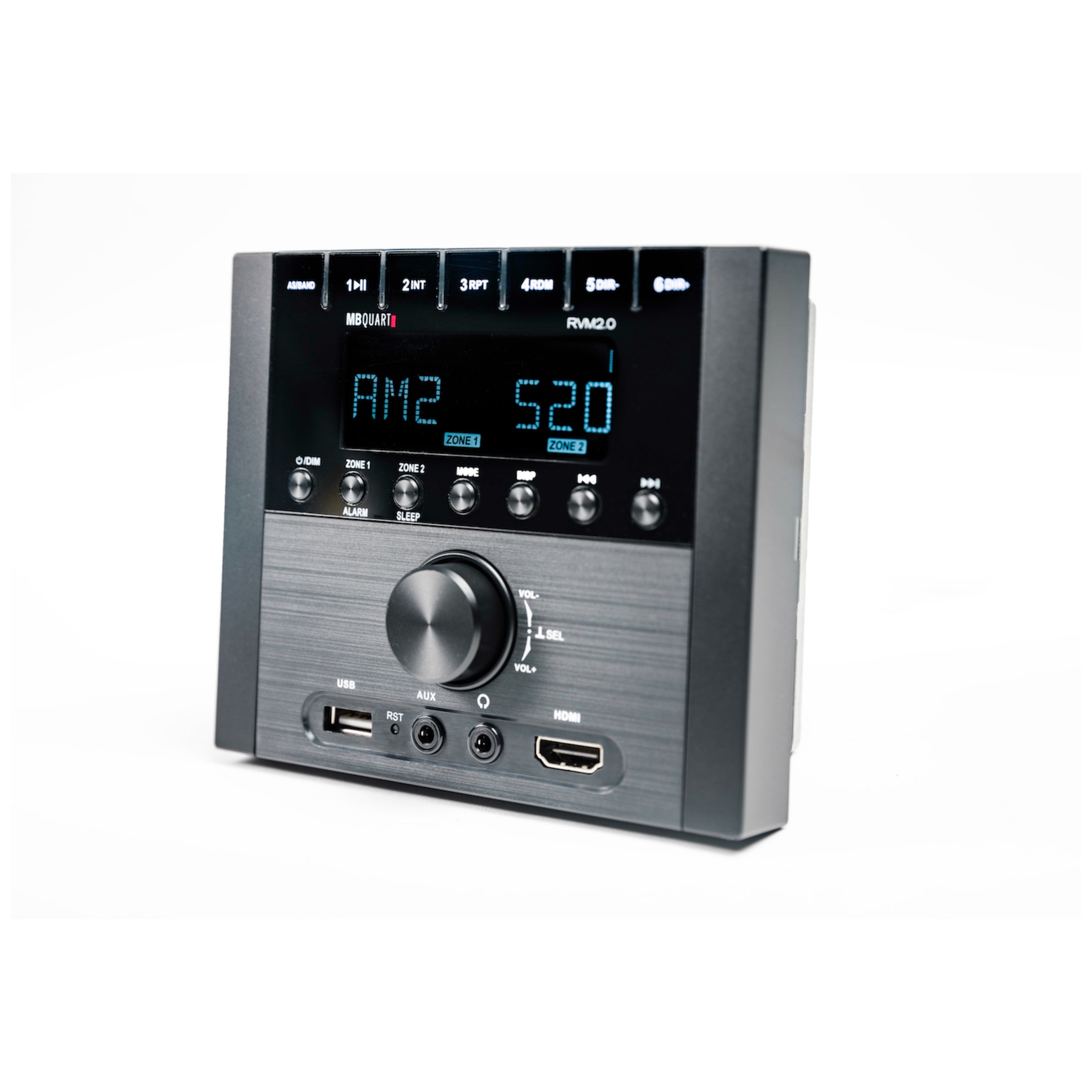 MB Quart RVM2.0 Digital Multimedia, Multi-Zone, 160 Watt RV Mechless Source Unit with AM/FM & Bluetooth.