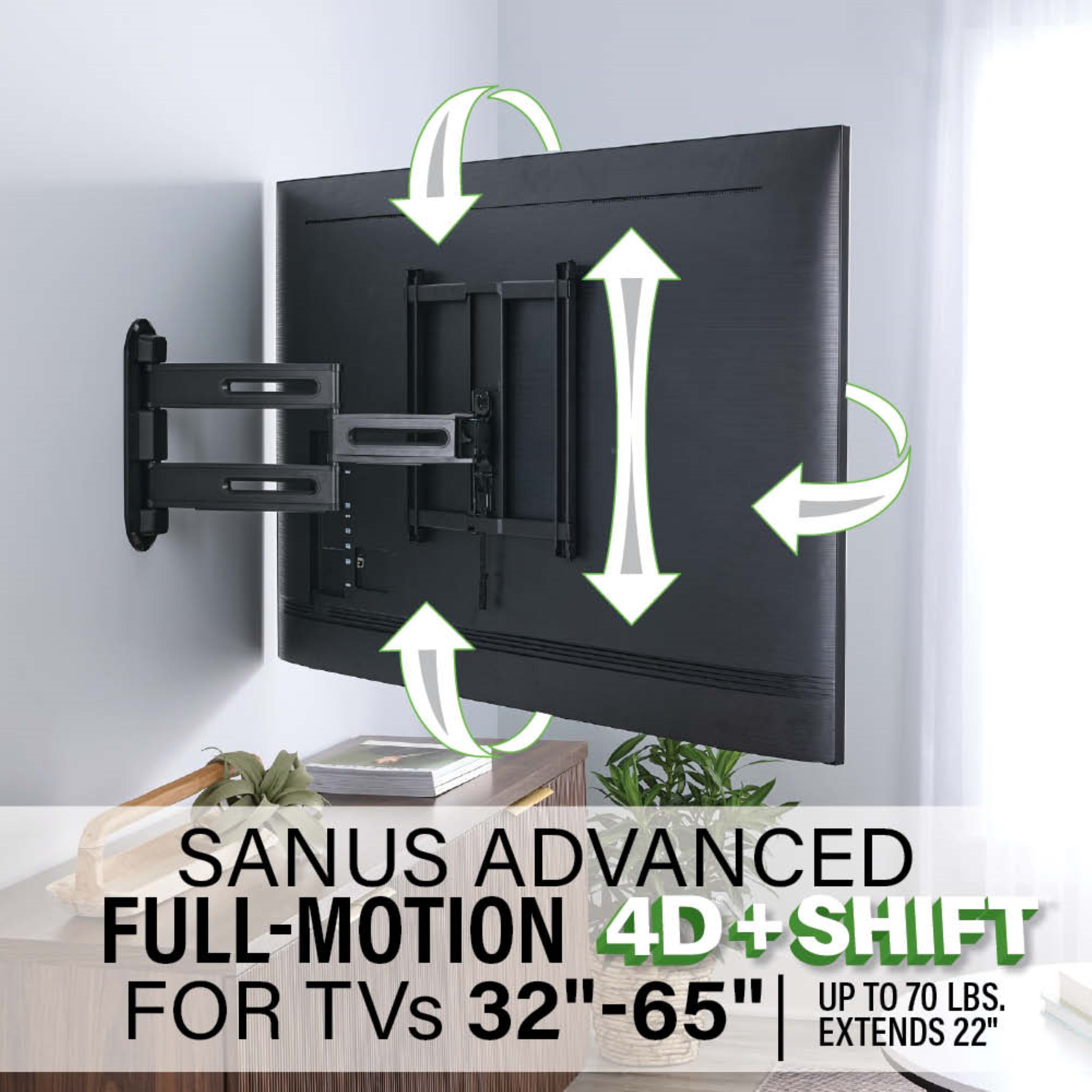 Support mural TV Sanus Advanced Full Motion 4D Shift pour téléviseurs de 32 à 65 pouces