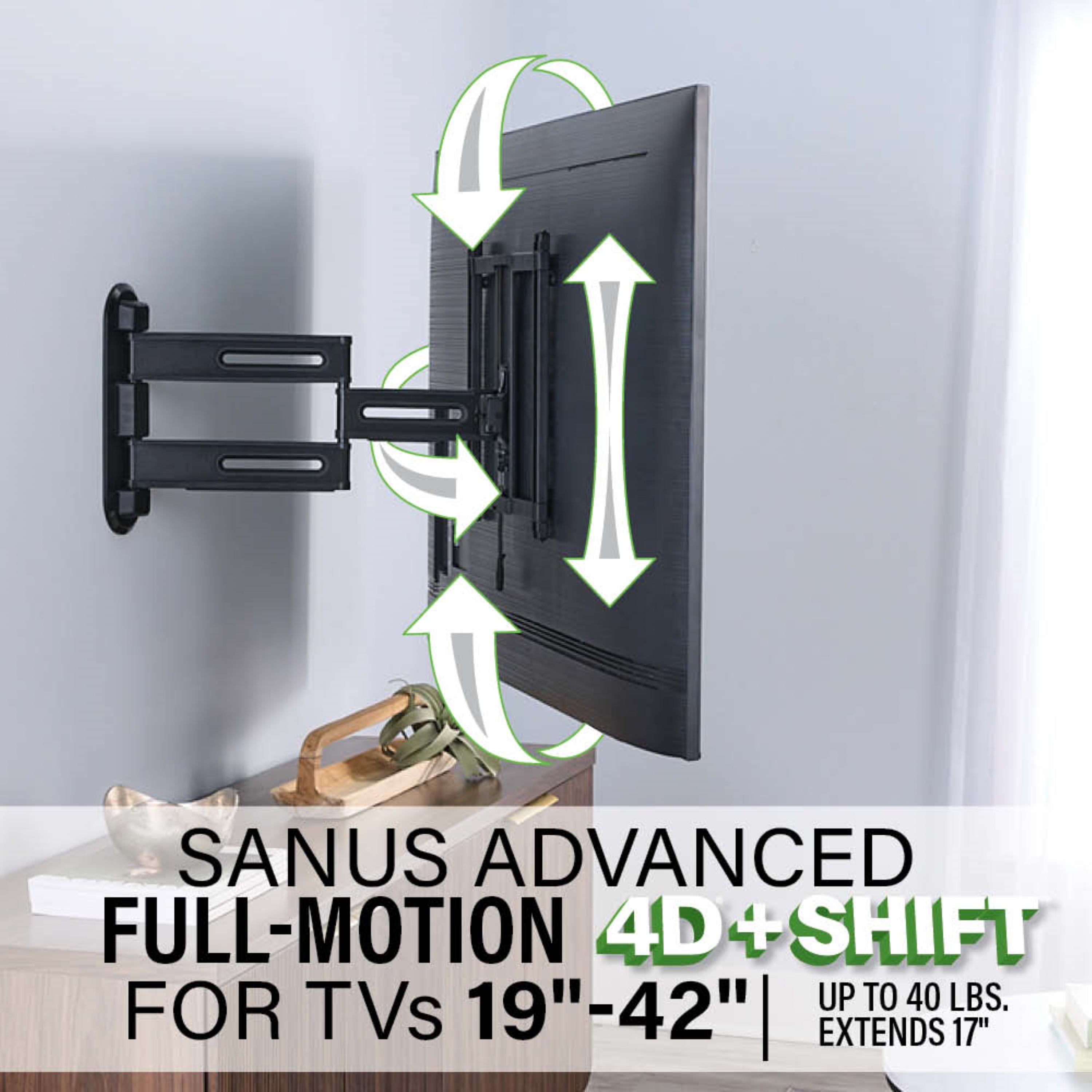 Support mural TV Sanus Advanced Full Motion 4D Shift pour téléviseurs de 19 à 43 pouces