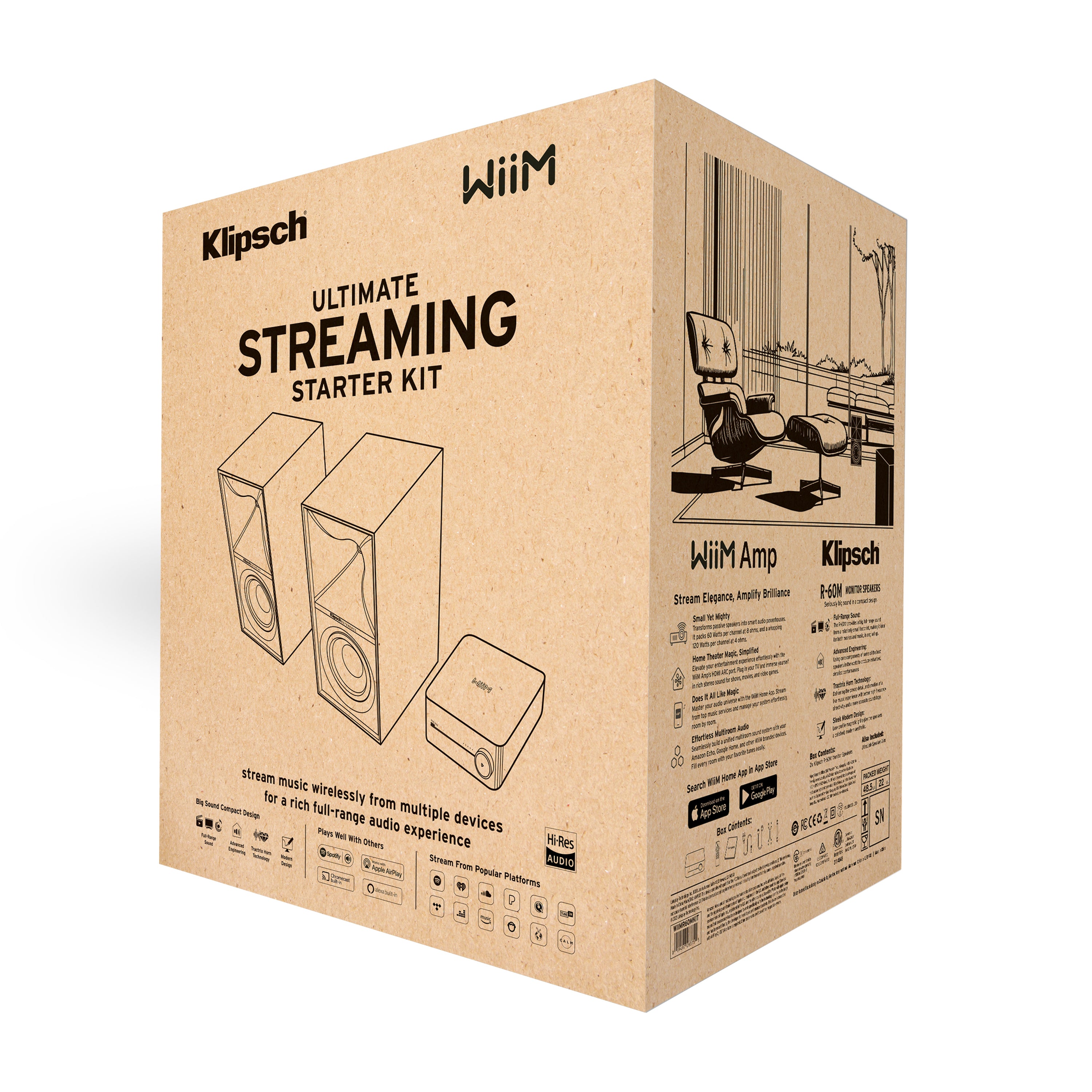 Klipsch Ultimate Streaming Starter Kit - R-60M Speakers, WiiM Amp & Ultralink Wire
