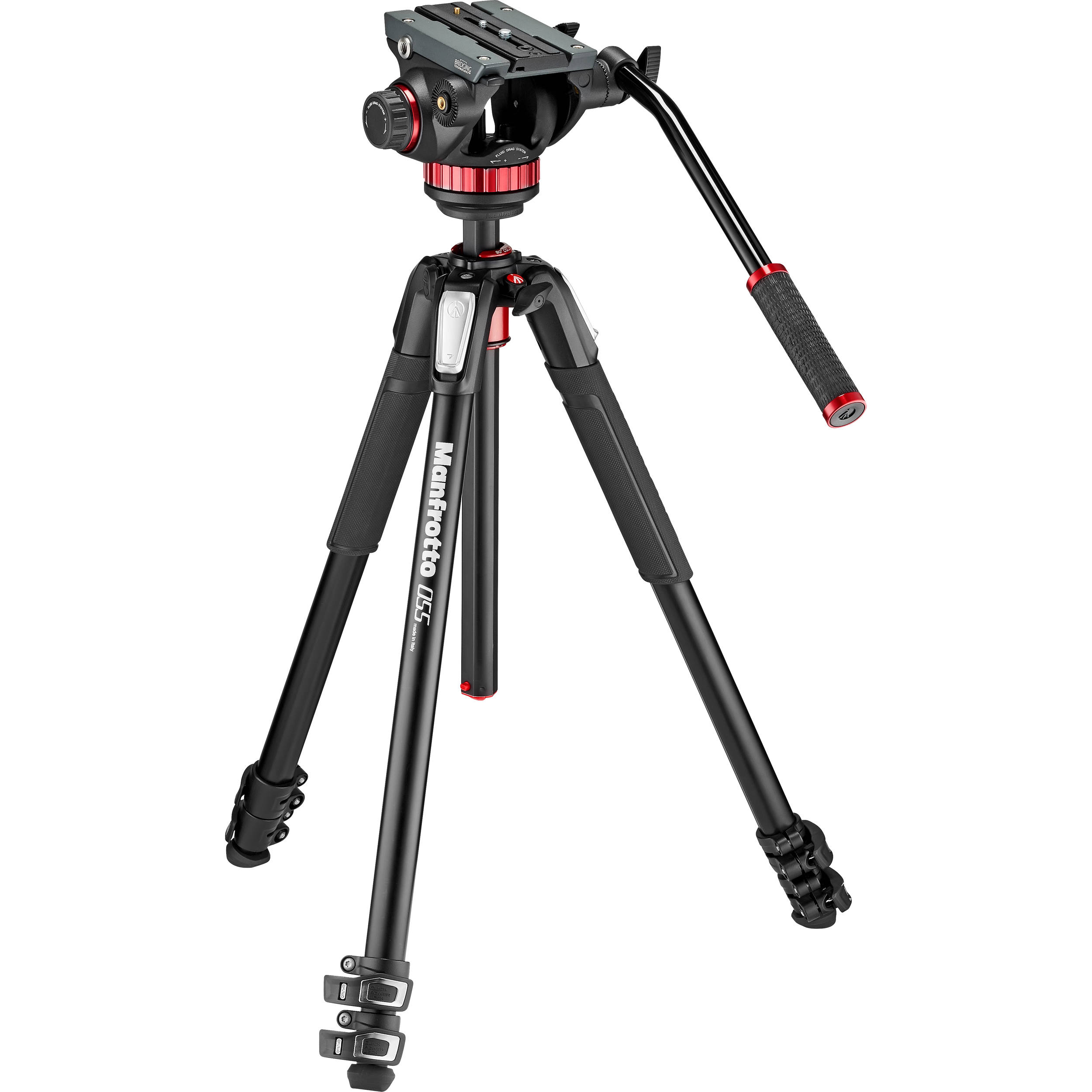 Manfrotto 055 Video Tripod W/ 502 Video Fluid Head, Aluminium, Professional Heavy Duty Tripod System, With Levelling Column, Lever Lock, Camera Tripod