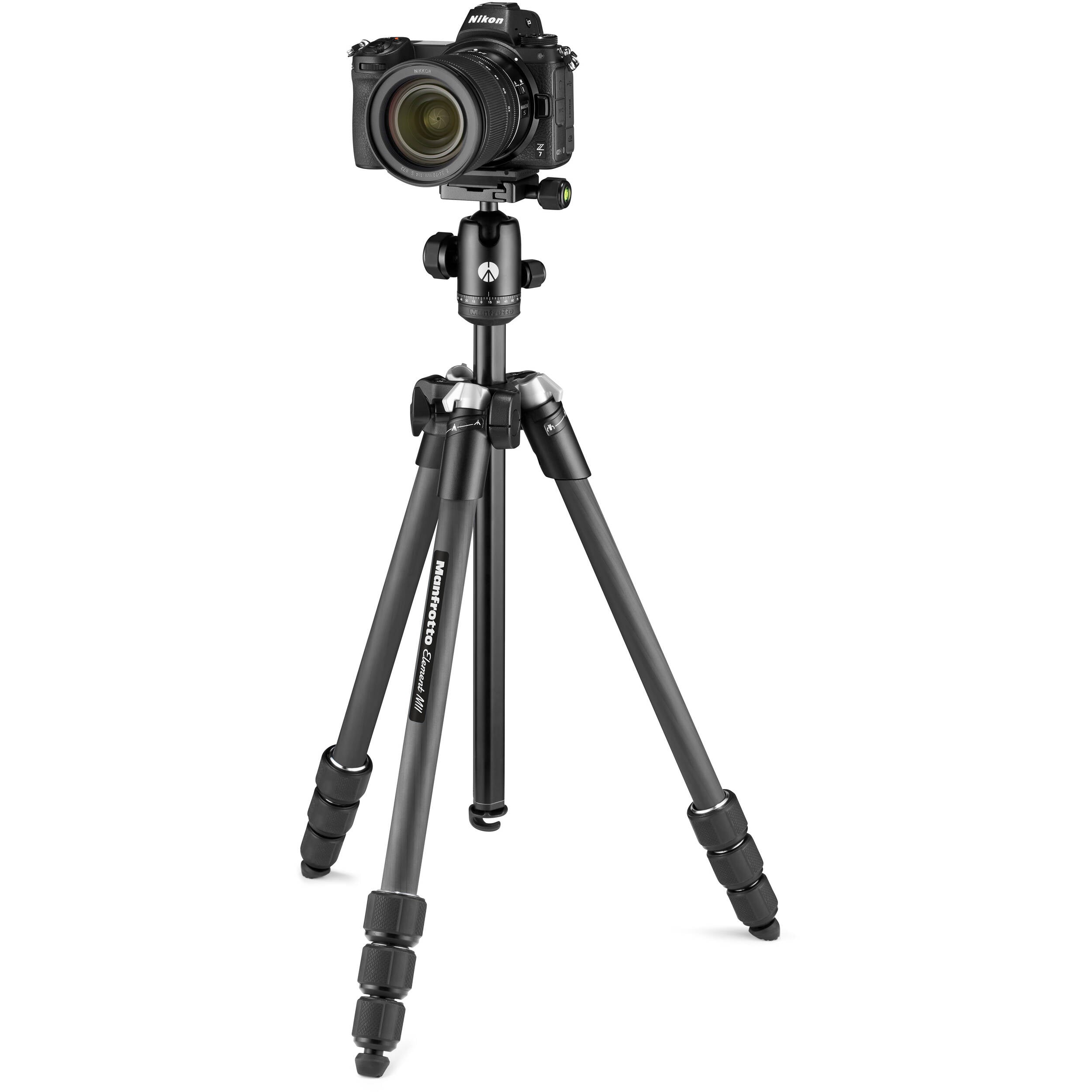Kit Manfrotto Element MII CF avec pince pour téléphone et Bluetooth