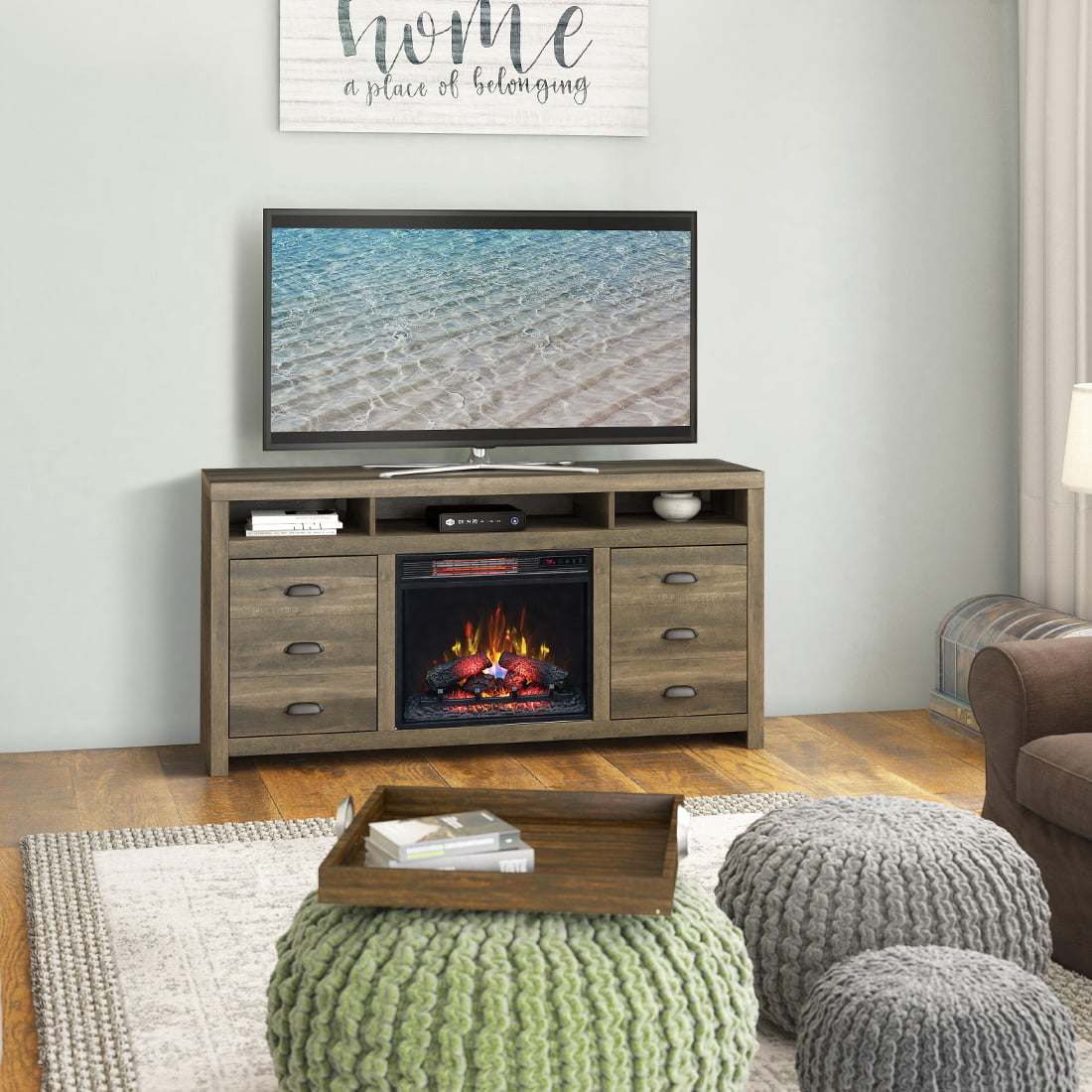 Bell'O TV Stand Holds Up To 70" with Electric Fireplace Insert Included