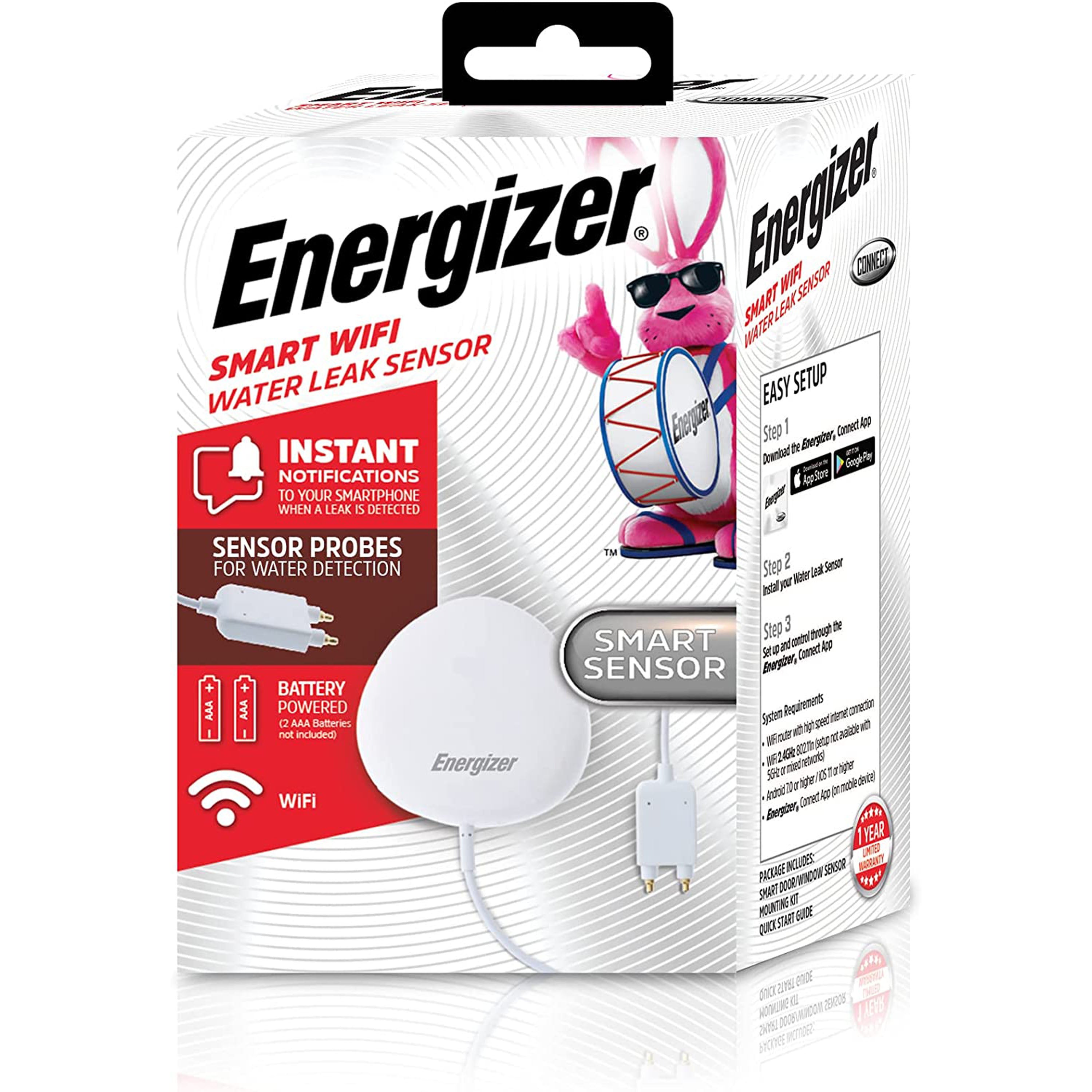 Capteur de fuite d'eau intelligent alimenté par batterie Energizer