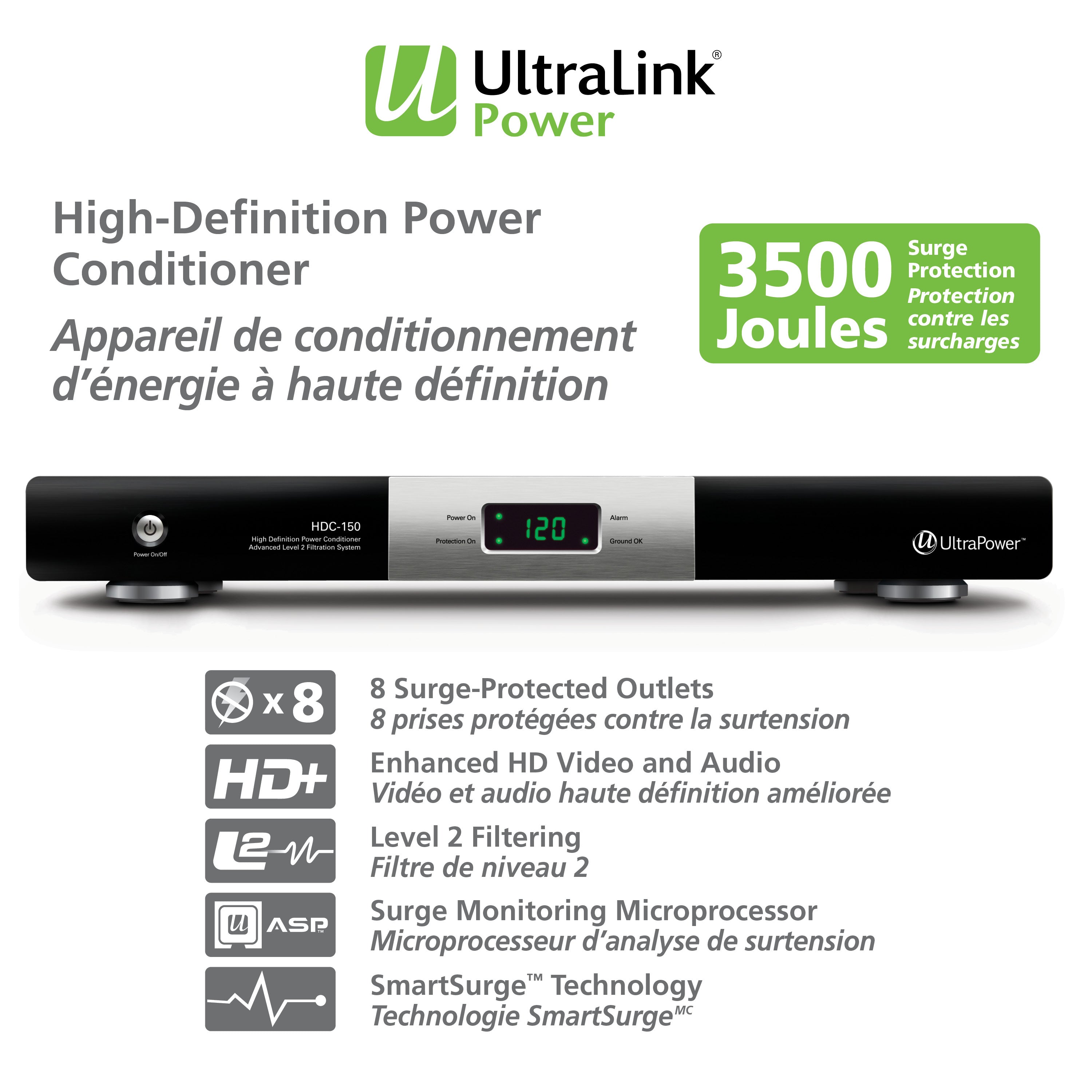 UltraLink Power : Conditionneur d'alimentation haute définition - 8 prises