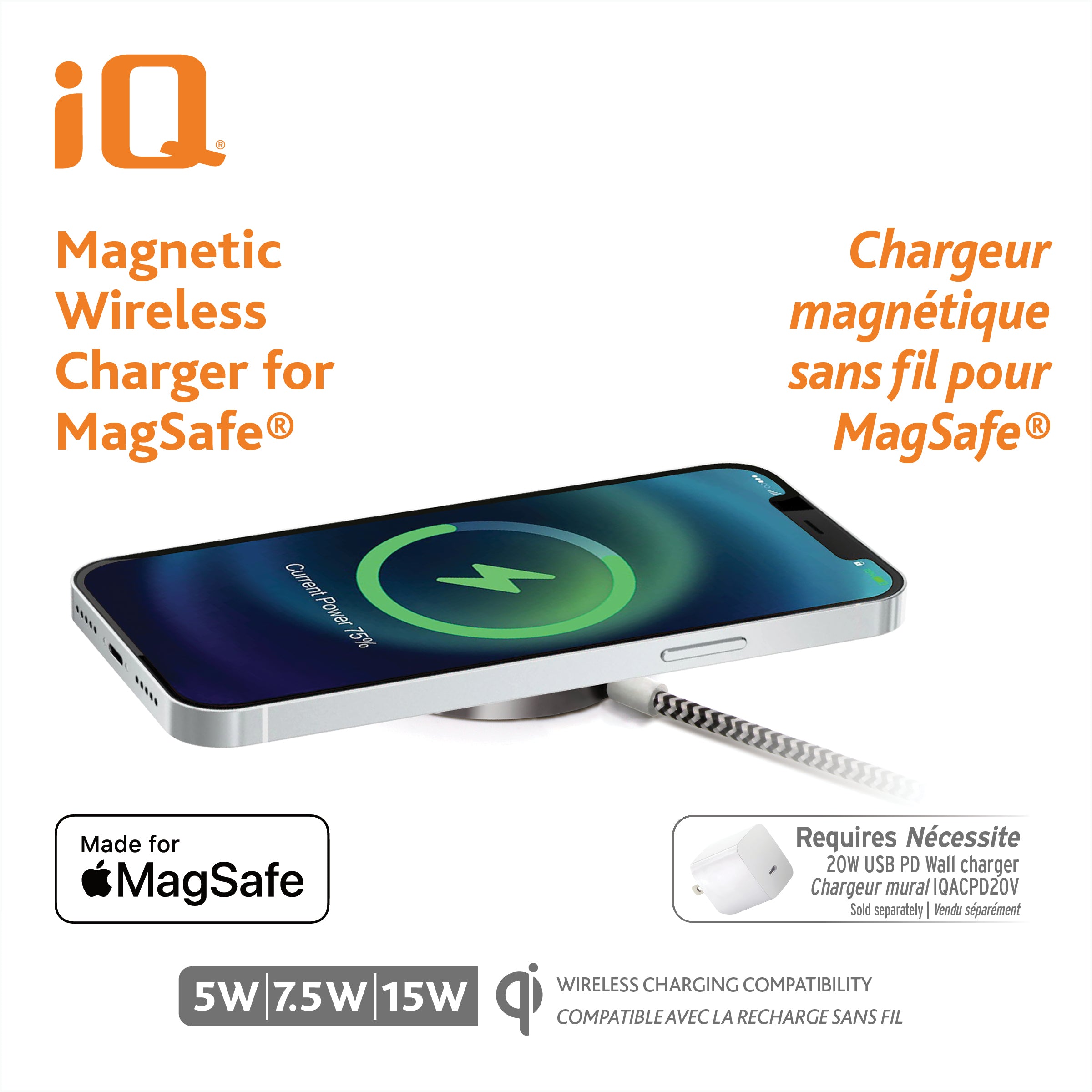 iQ Magsafe Wireless Charger - Silver - 1.2m/4ft