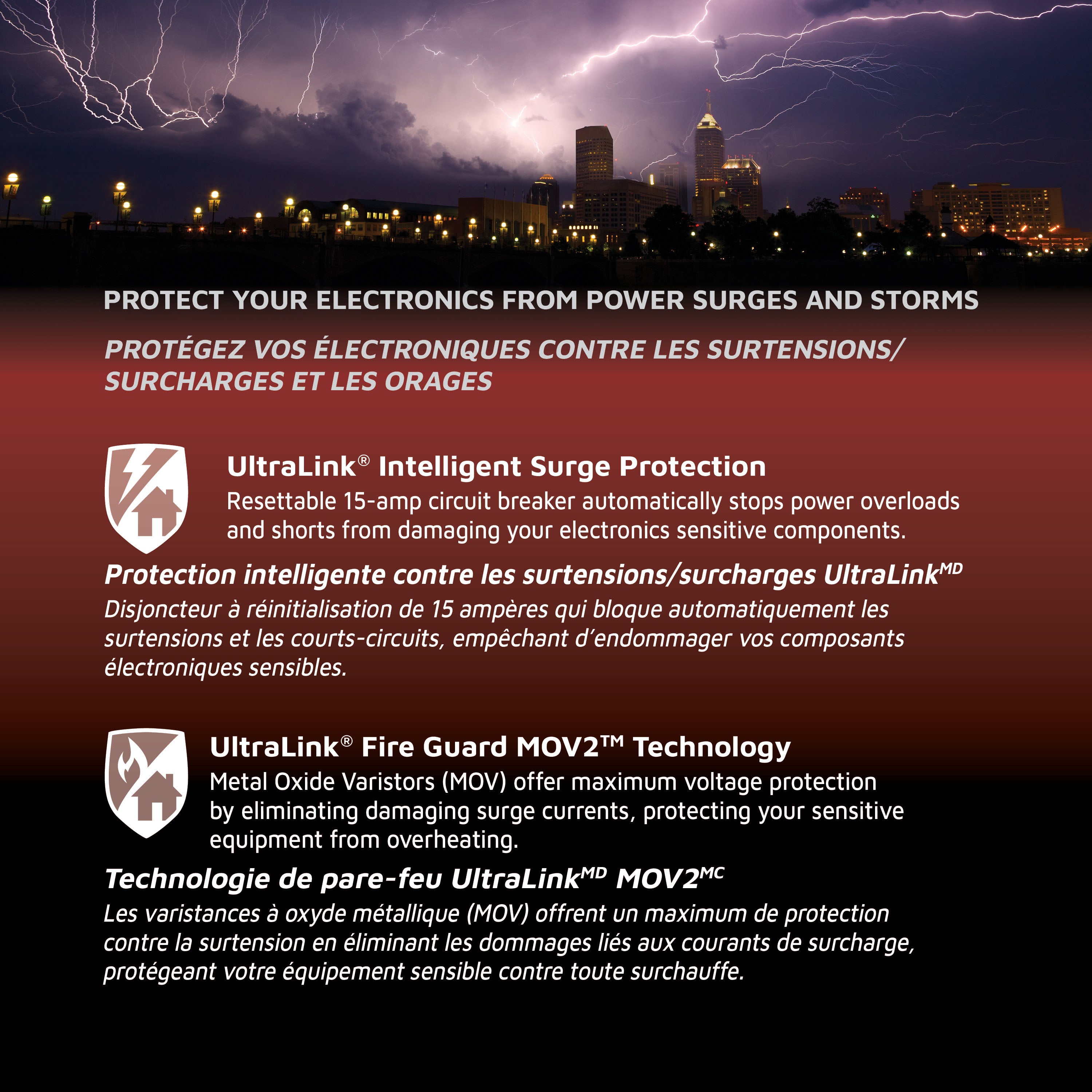 UltraLink Noir: Multimedia Surge Protector - 7 Outlets - 3 USB - White