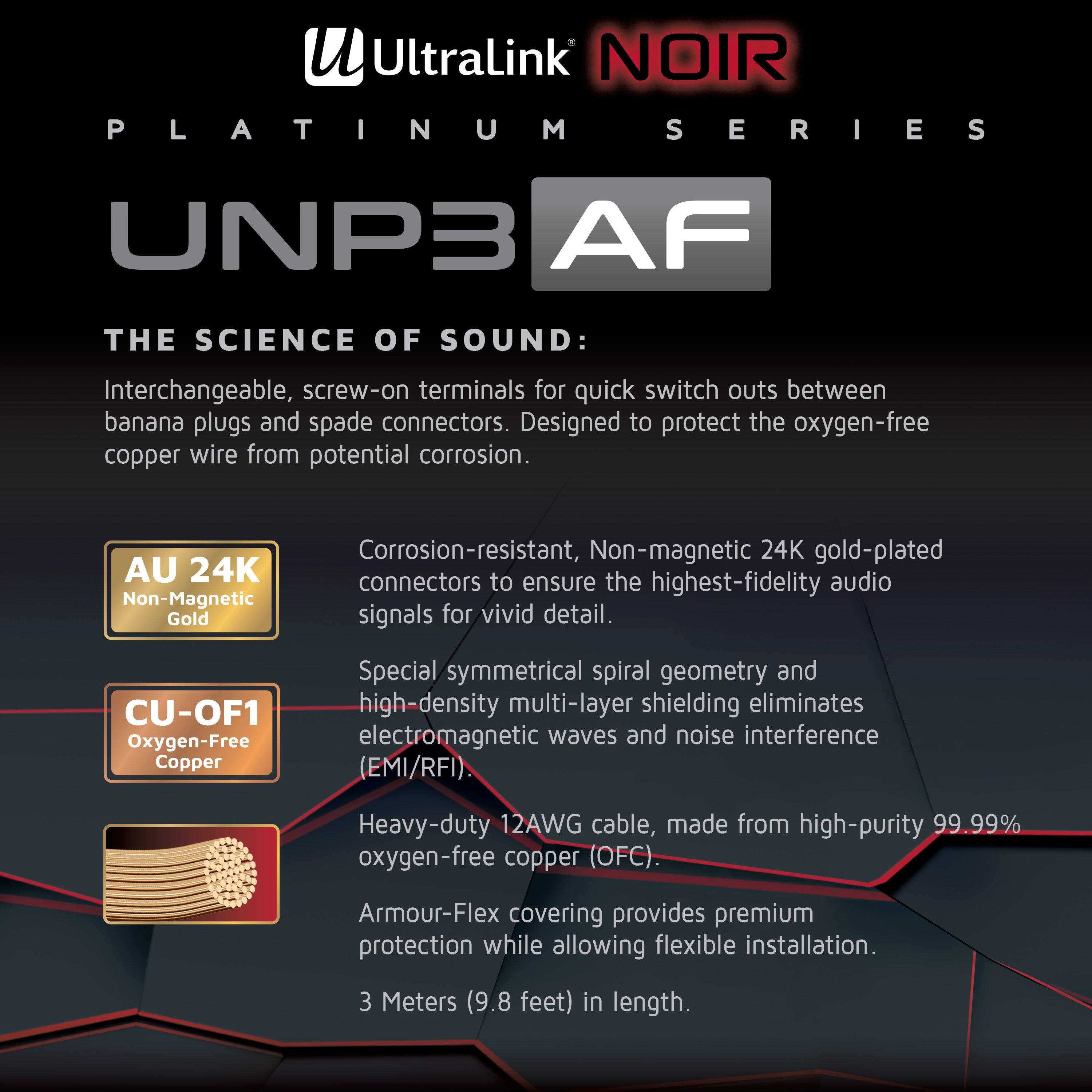 Câbles d'enceintes audiophiles Ultralink Noir Platinum Series - 3 m/10 pi