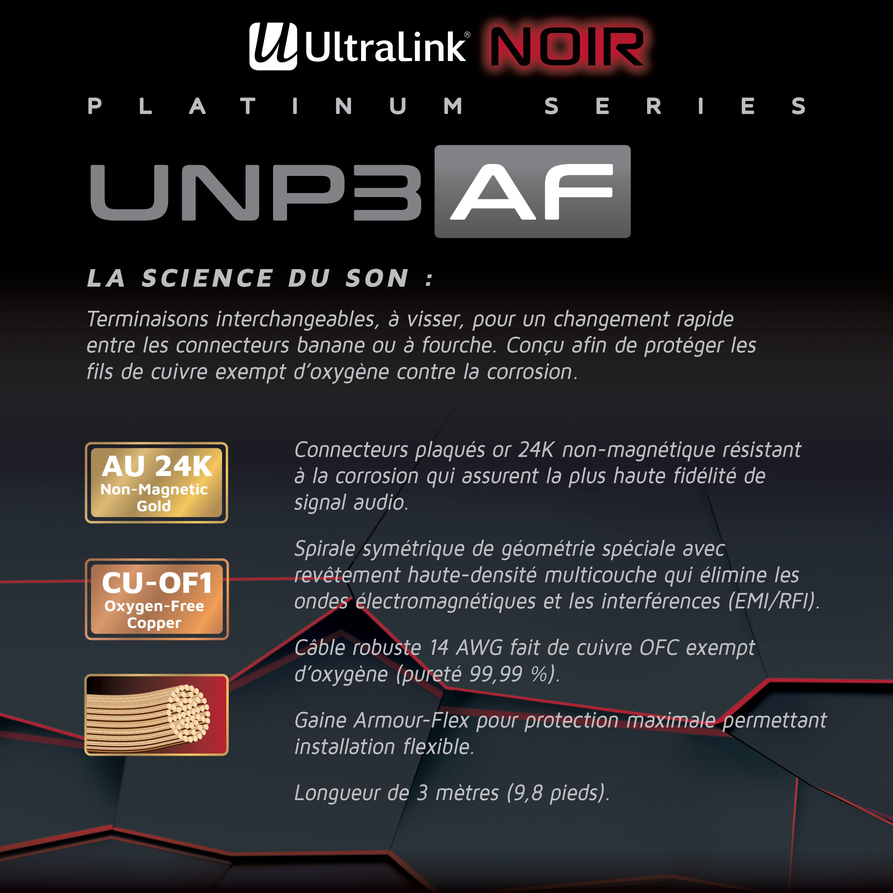 Câbles d'enceintes audiophiles Ultralink Noir Platinum Series - 3 m/10 pi