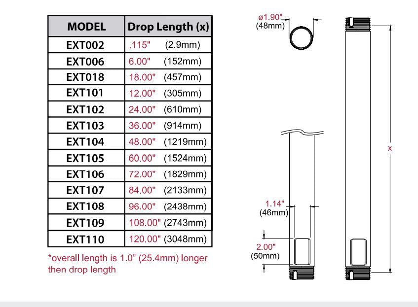 Peerless EXT006 6" Fixed Extension Column