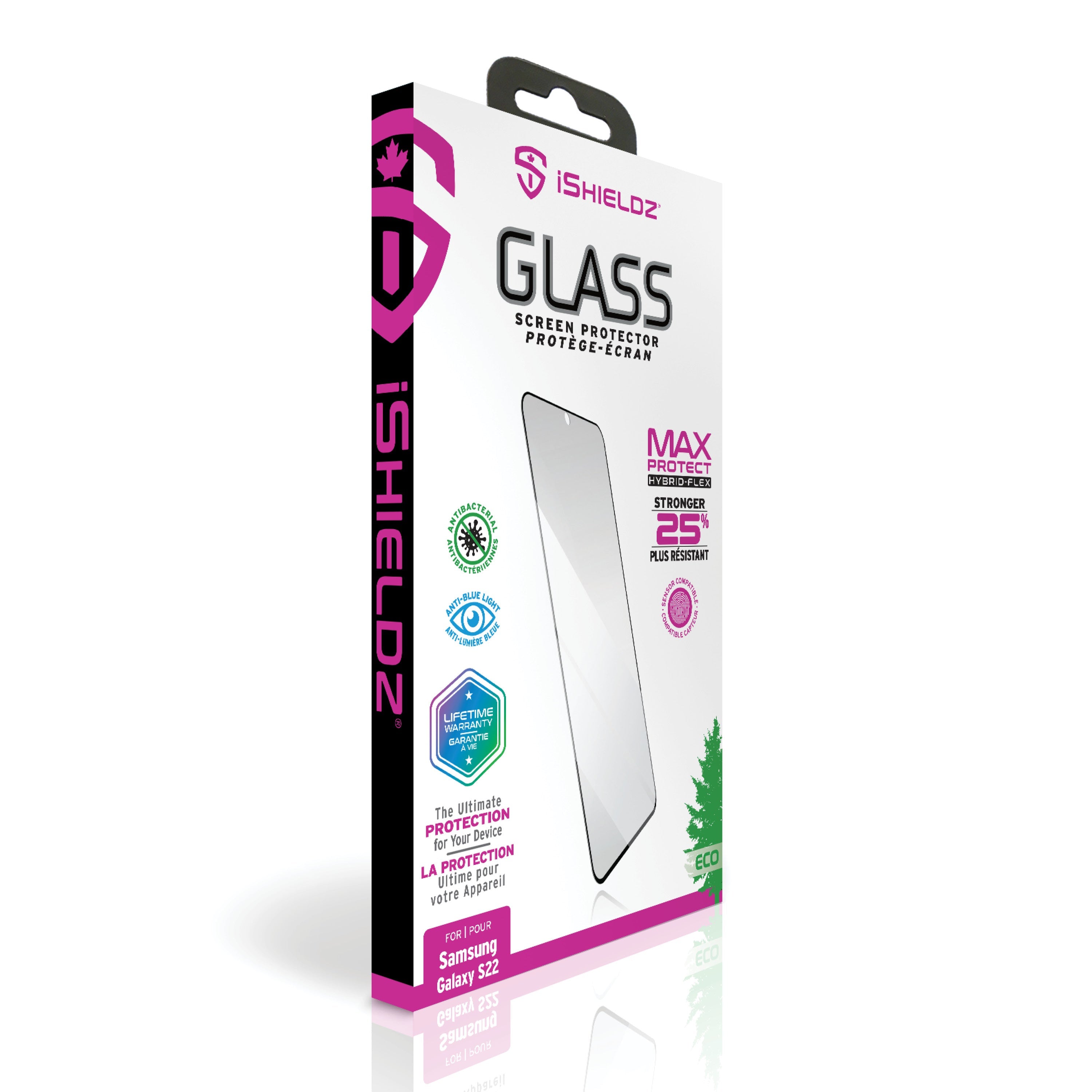 Protection d'écran en verre hybride flexible iShieldz MAX PROTECT pour Galaxy S22/S23