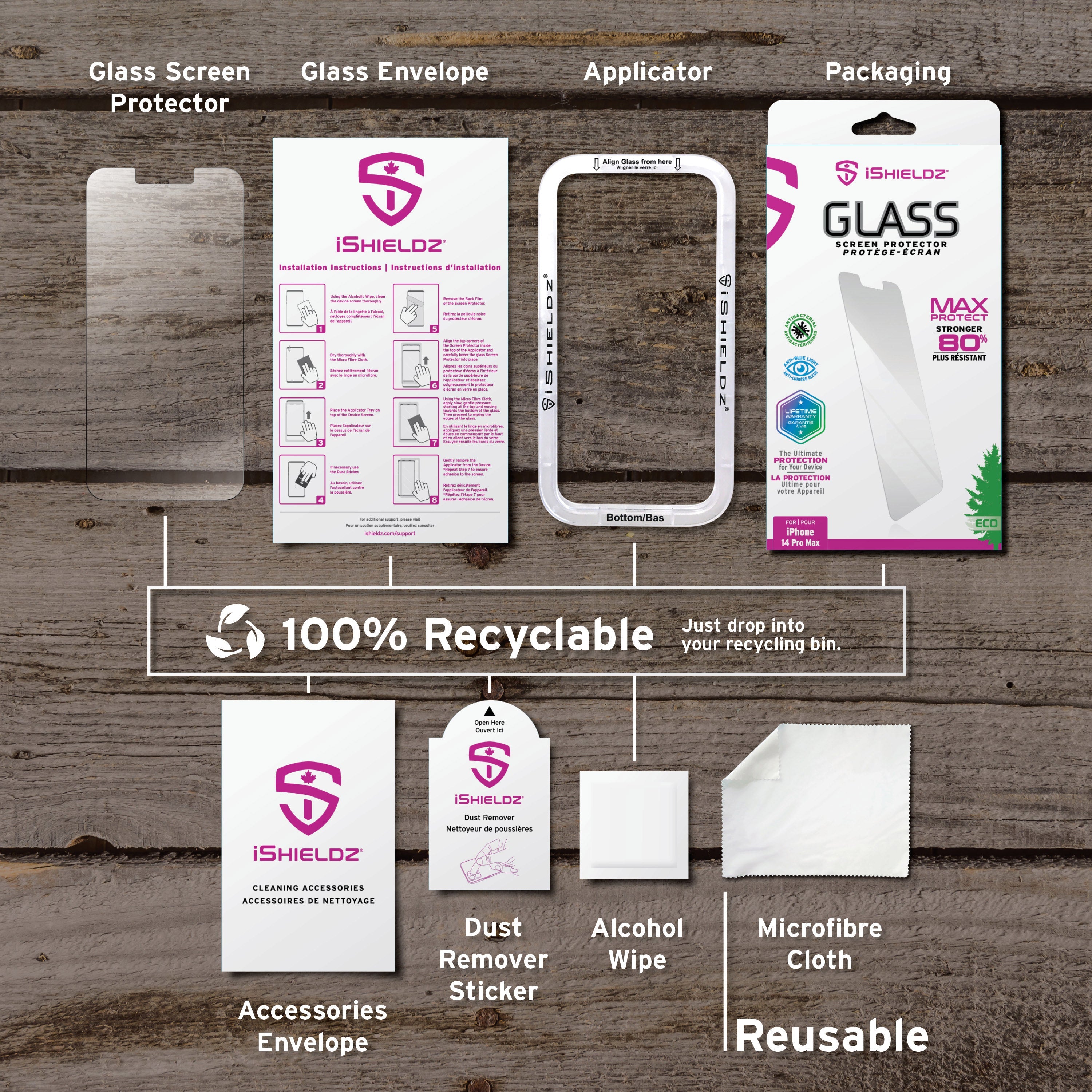 Protection d'écran en verre iShieldz MAX PROTECT pour Apple iPhone