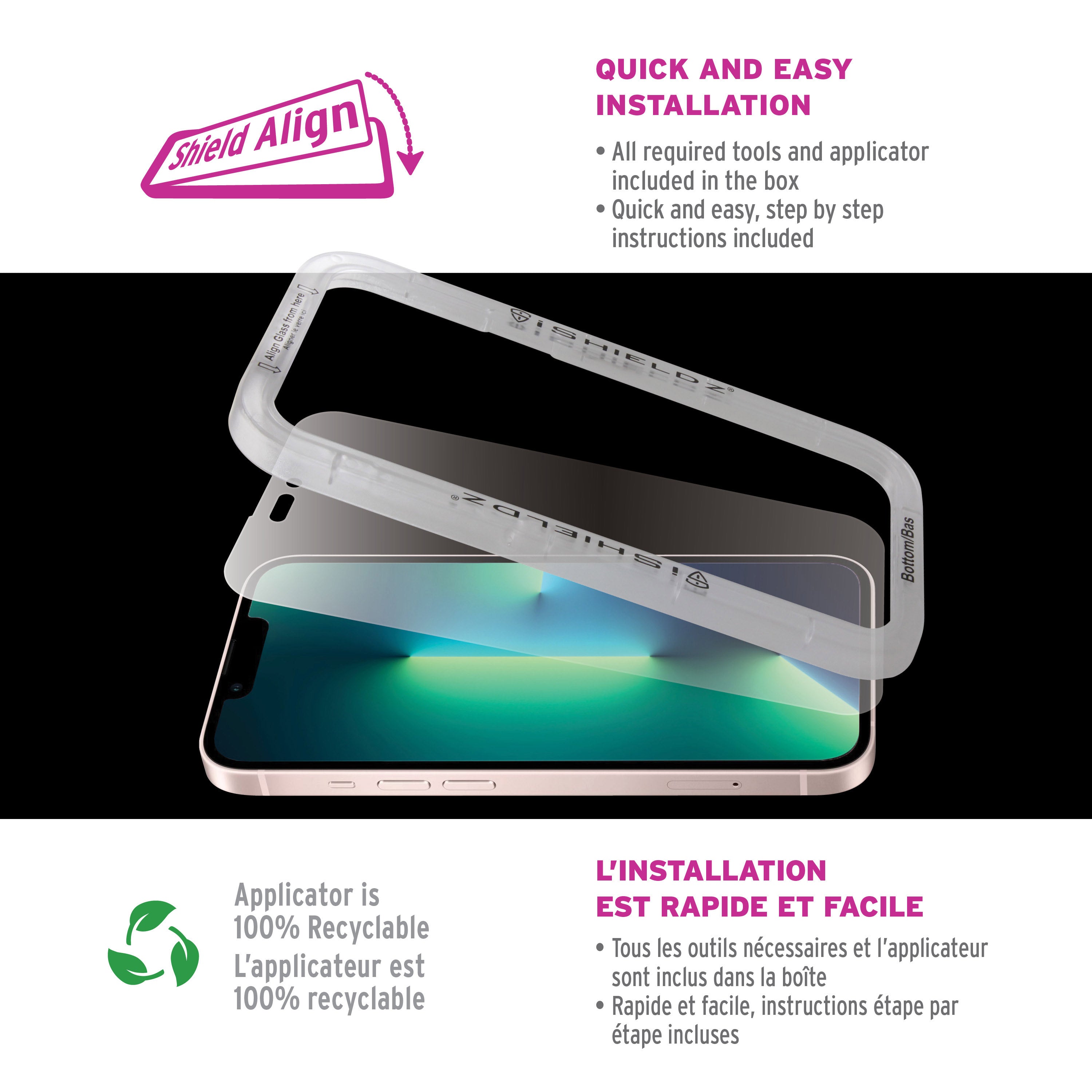 Protection d'écran en verre iShieldz MAX PROTECT pour Apple iPhone