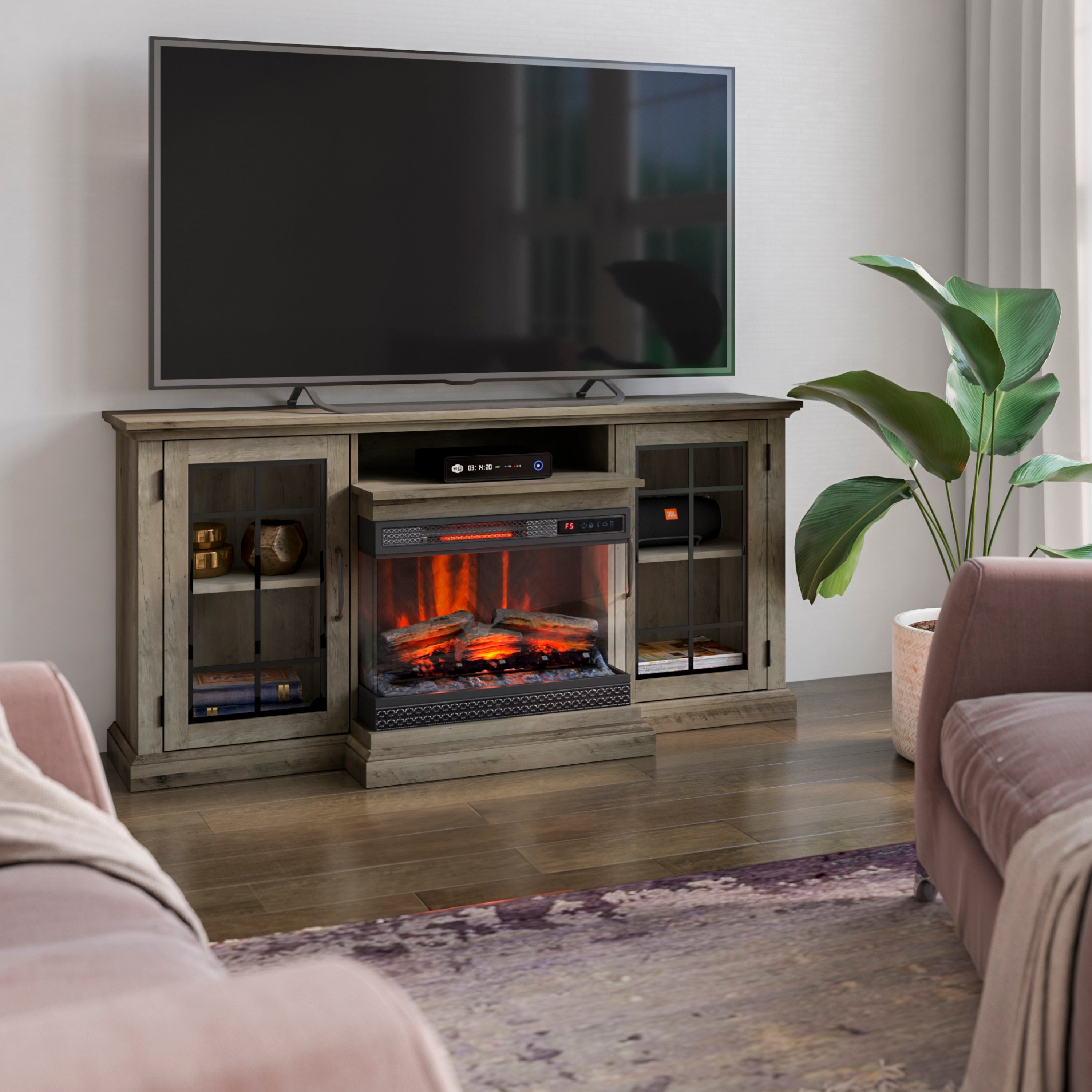Bell'O Manhasset Media Stand with Electric Fireplace Insert Included
