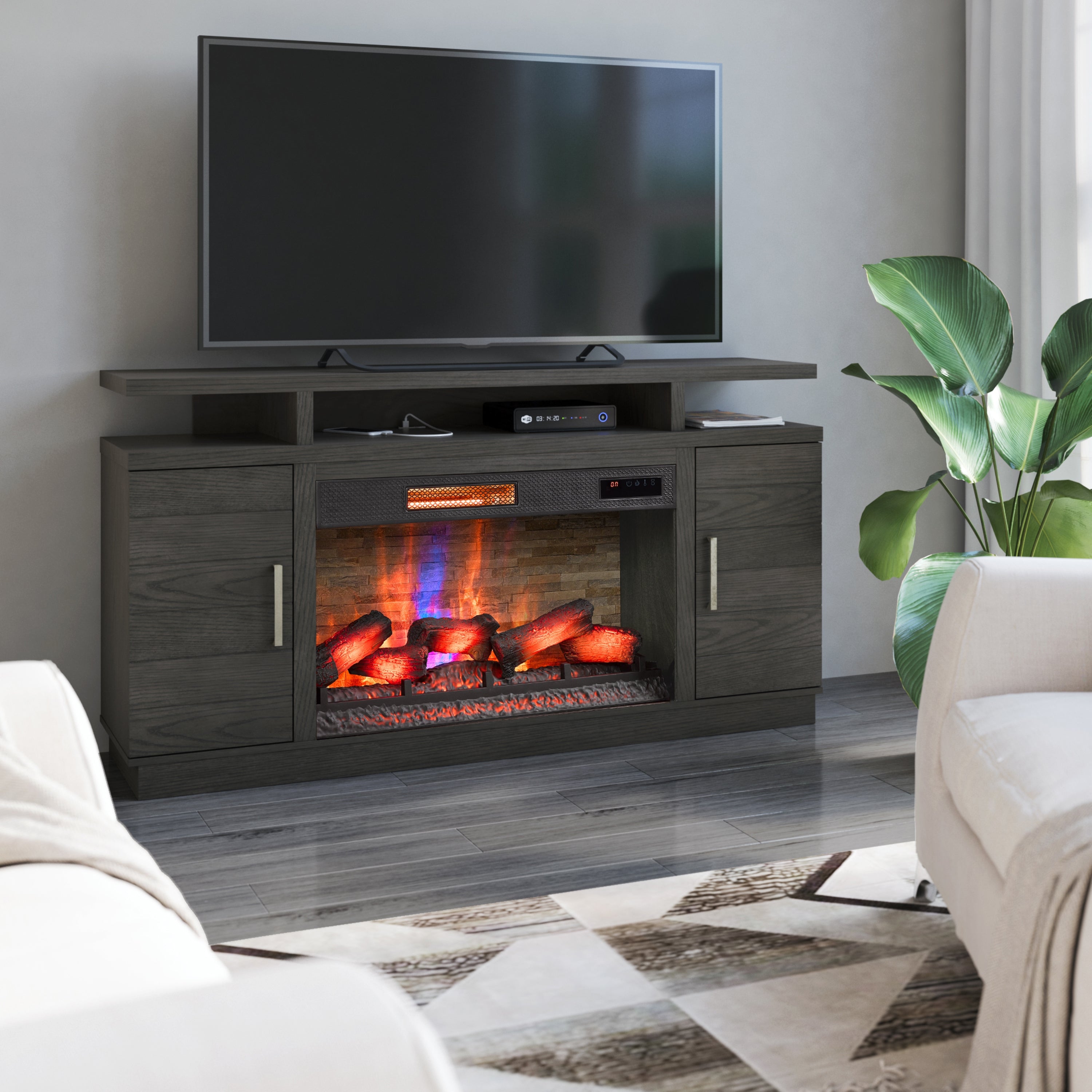 Bell'O Breya Media Stand with Electric Fireplace Insert Included