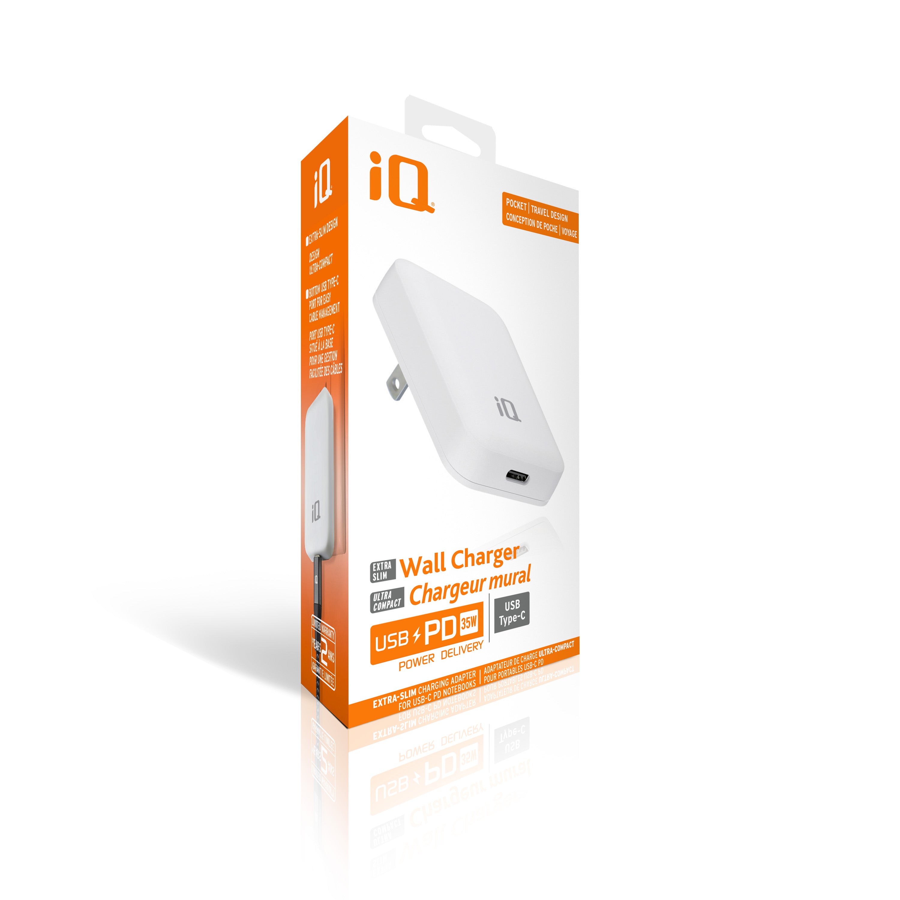 iQ USB PD 35W Wall Charger, White, Slim