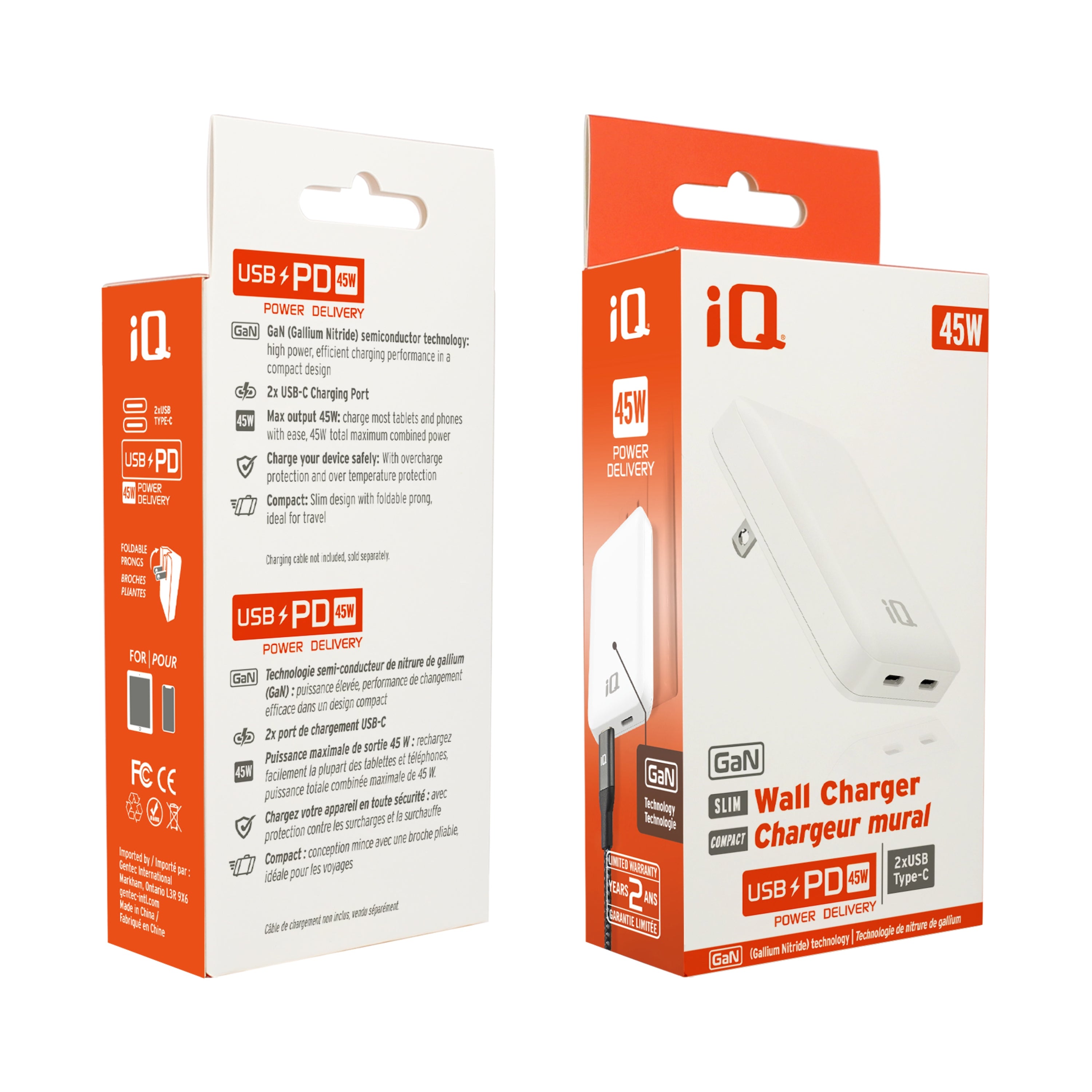 iQ PD45W GaN Slim Wall Charger with Dual USB-C Ports