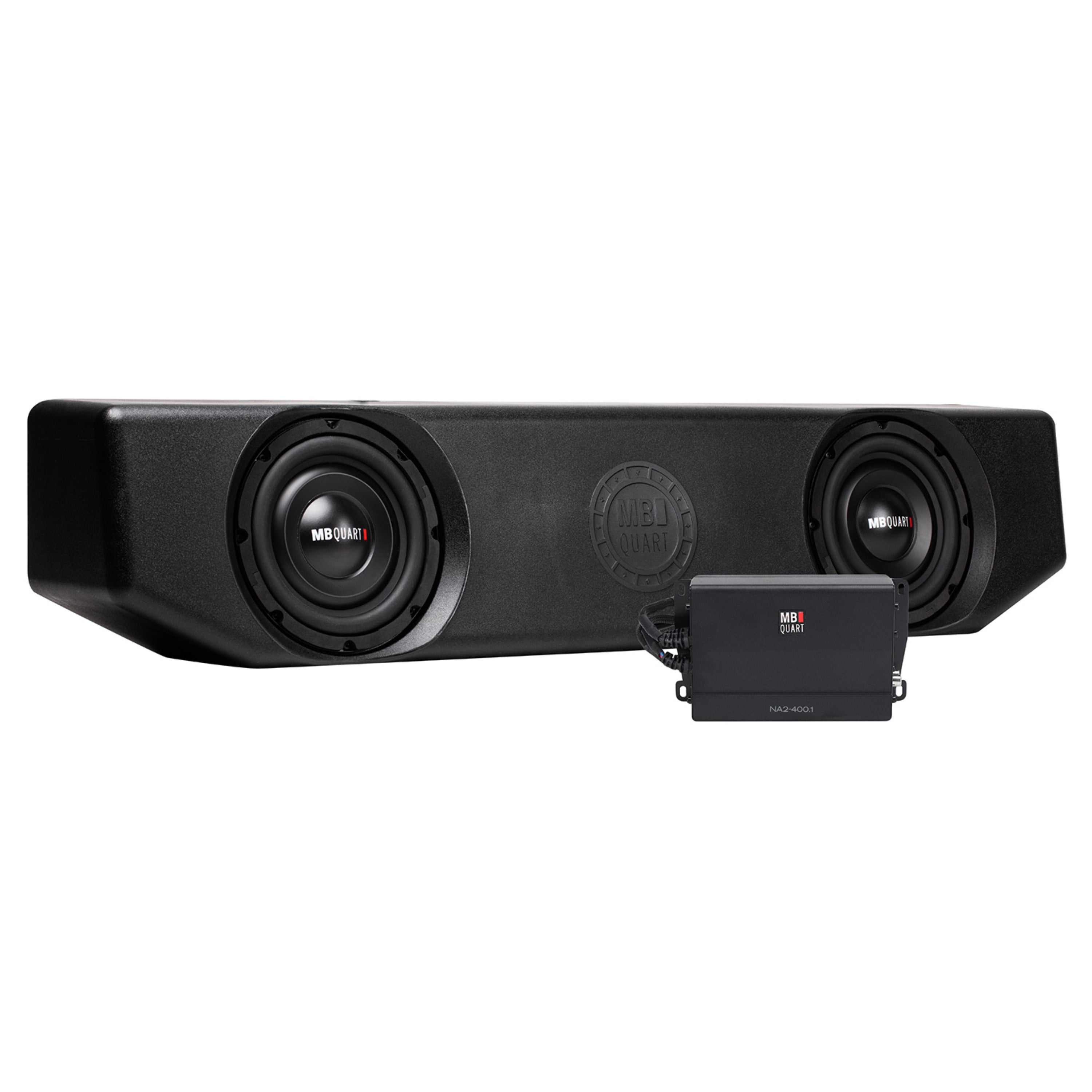 MB Quart MBQJT-SUBA-1 Jeep Gladiator (JT) Tuned Audio Package: 400 Watt Amplifier and Dual 8" Underseat Subwoofer System.