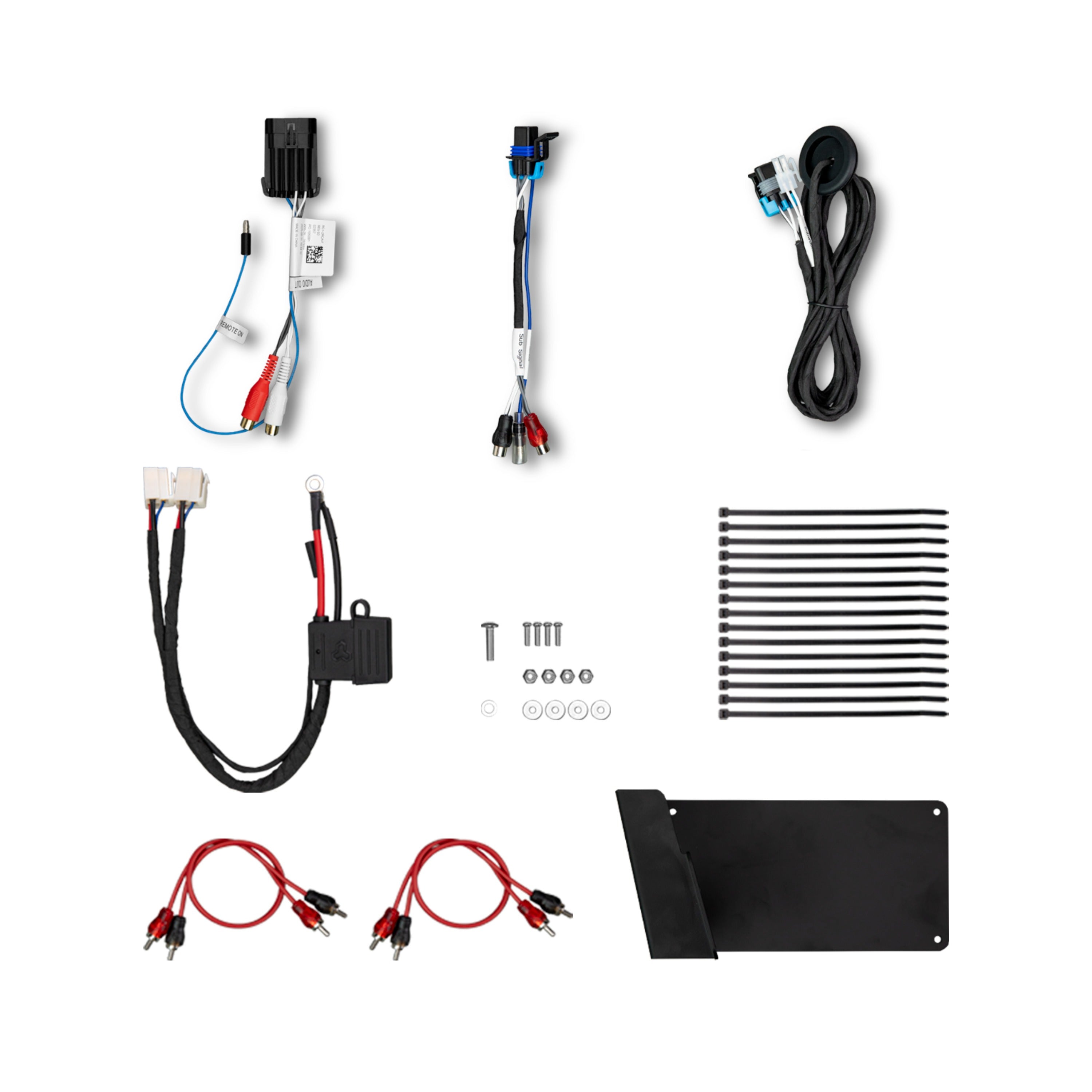 MB Quart MBQRG-SUB-ACC-1 Subwoofer accessory kit with wiring and amp plate for adding a sub to an existing system.