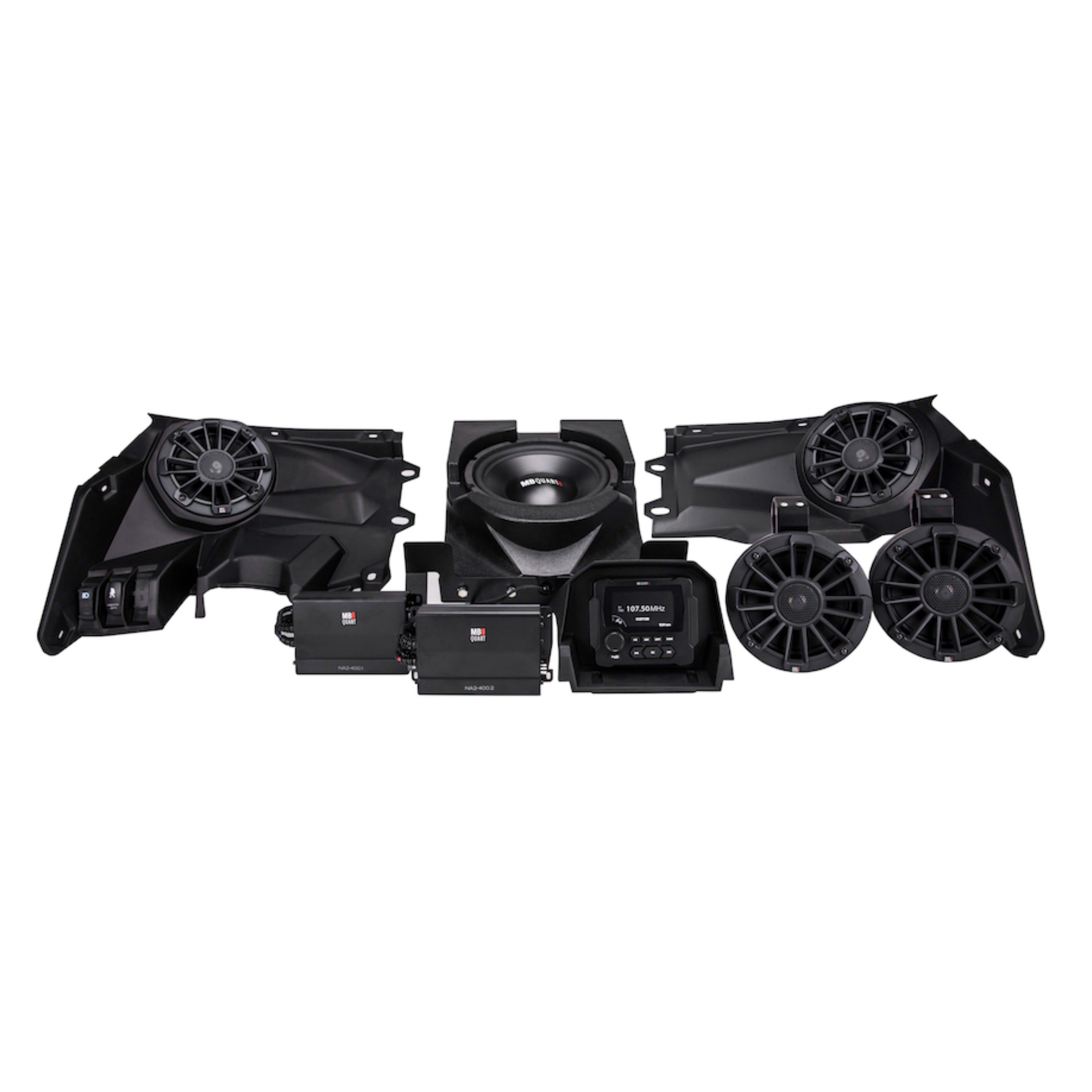 MB Quart MBQX-STG5-1 Can-Am X3 800 Watt STAGE 5 Audio System includes Source Unit,  4 speakers, 10 inch subwoofer