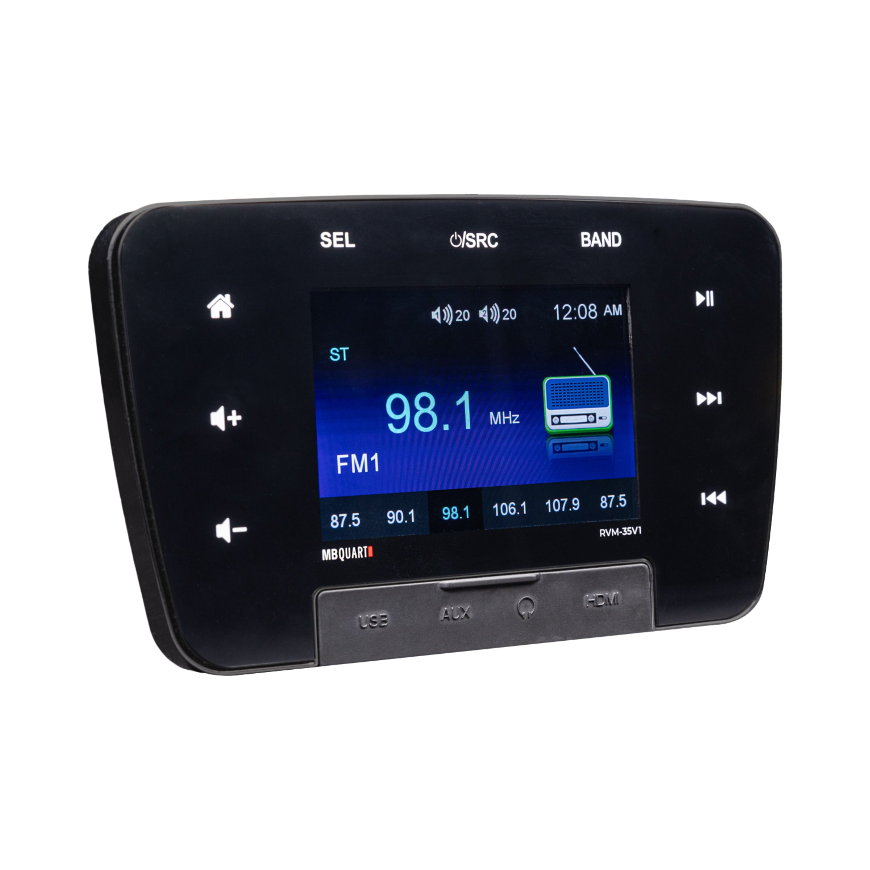 MB Quart RVM-35V1 3.5" Touchscreen RV Source Unit with AM/FM, Bluetooth, and Multi-Zone Audio Control.