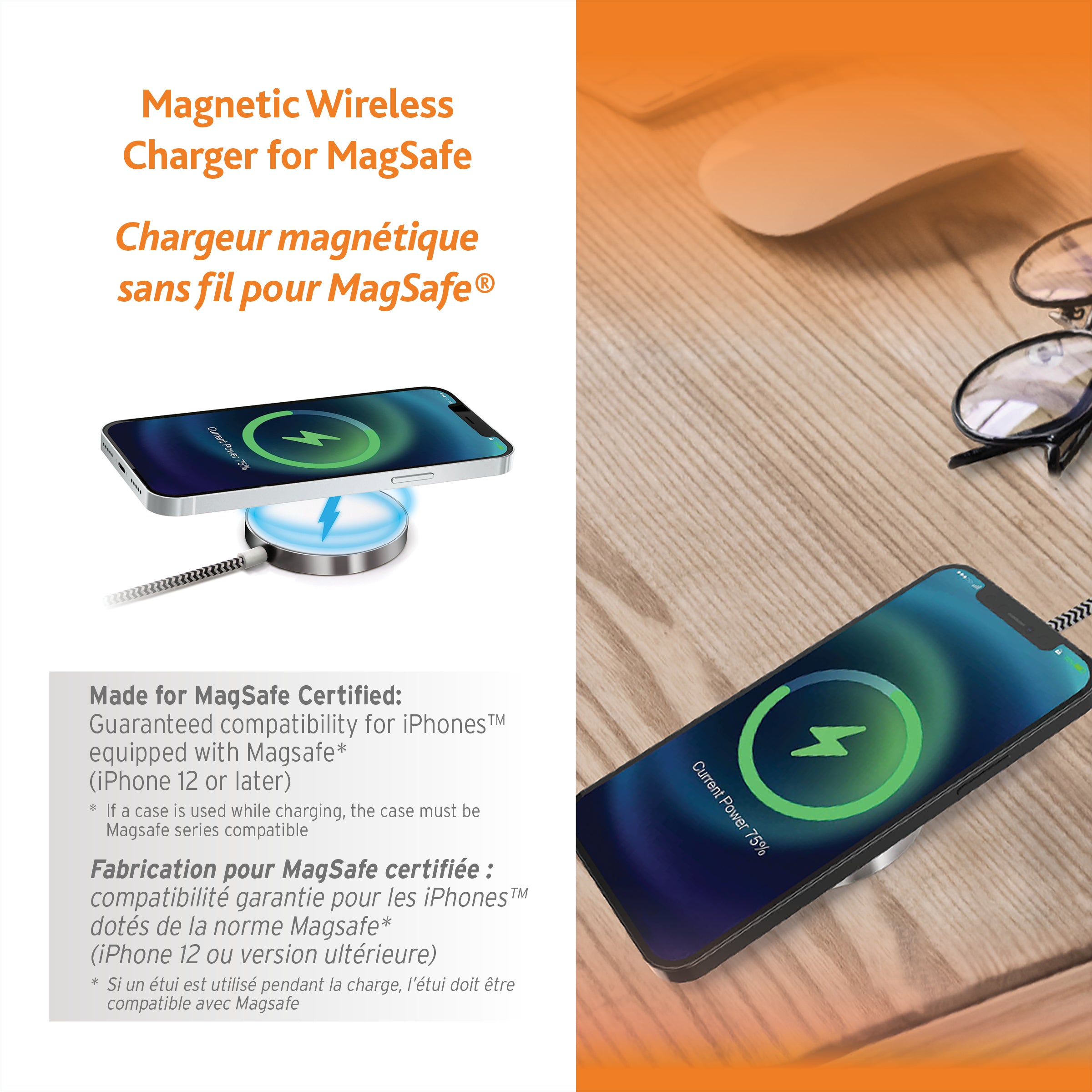 iQ Magsafe Wireless Charger - Silver - 1.2m/4ft