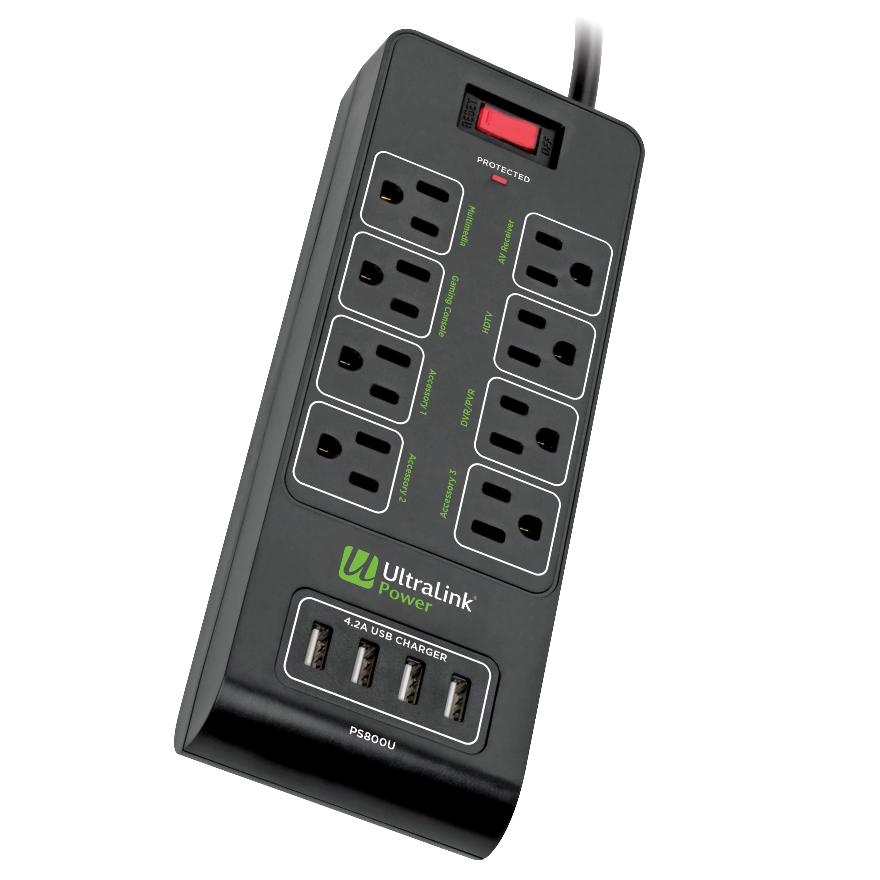 Ultralink Power: Surge Protector - 8 Outlet - 4 USB 4.2A